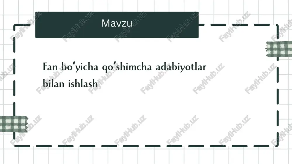 armoqdan topilgan web-kvestda ishlash. 2. tarmoqda dialogni amalga oshirish – elektron pochta, sinxron telekonferentsiyalardan foydalanish. tarmoqda dialogni amalga oshirishni quyidagicha ko‘rinishda tashkil etish mumkin: o‘tkazilgan yoki o‘tkazilishi ko‘zda tutilgan maʼruzalarni muhokama qilish; mutaxassis yoki talabalar bilan sinxron telekonferentsiya (chat)da muloqotni amalga oshirish. 3. tematik web-sahifa, web-kvest (topshiriq)lar yaratish – htmlmuharriri, web-brauzer, grafik muharrirlardan foydalanish. tematik websahifa, web-kvest (topshiriq)lar yaratishda quyidagi usullardan foydalanish mumkin: saytda talabalar tomonidan bajarilgan ijodiy ishlarni joylashtirish; mavzuga doir adabiyotlar ro‘yxatini chop etish; indiviudal va kichik guruhlarda ishlashga doir mavzuli web-sahifalarni yaratish; mavzu bo‘yicha ishlash uchun web-kvestlar yaratish va ularni kursga doir saytda joylashtirish. mustaqil ta’lim mazmuni ma’ruza va seminar (amaliy) mashg‘ulotlari mavzulari asosida shakllantiriladi. biroq mustaqil ta’lim ko‘proq ma’ruza va seminar mashg‘ulotlarida o‘rganilmagan masalalarni o‘z ichiga qamrab oladi. mustaqil ta’lim asosida o‘qib-o‘rganilgan masalalar fan bo‘yicha oraliq va yakuniy nazorat ishlari savollarida o‘z aksini topadi. ko‘rsatmada talabalarning mustaqil ishlarni bajarish bo‘yicha tavsiyalar, mustaqil ishlarini tashkil etish maqsadi, …