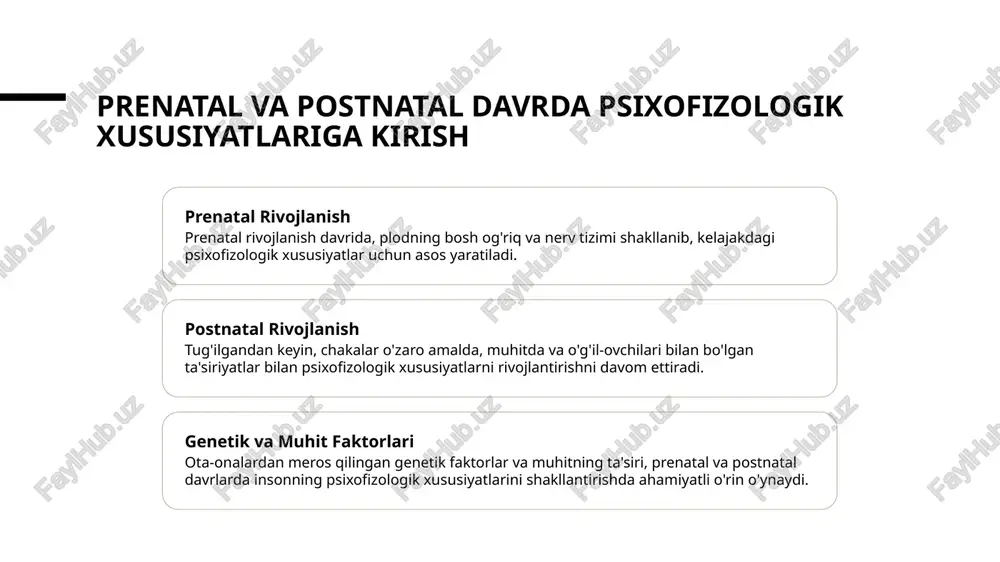 nsiya onalar stressi janin yuragining tezligini, uyqu tizimini va kortizol darajasini o'zgartirib, umumiy rivojlanishga ta'sir qilishi mumkin. prenatal stress bolaning o'g'lining beyin rivojlanishiga uzun o'z vaqtli ta'siri bo'ladi, tushuncha, harakat va ruhiy salomatlikni ta'sir qiladi. mindfulness, yoga va konsultatsiya kabi stressni kamaytiruvchi texnikalar qo'llash, prenatal rivojlanishga stressning salbiy ta'sirini kamaytirishi mumkin. yangilarda uyqu shakllari 1 2 3 yangilarda uyqu tsikllari rem uyqu uyqu egasi yangilarda qisqa uyqu tsikllari mavjud, odatda 2-4 soat davomida, yorqin va chuqur uyqu bosqichlari o'rtasida almashtiriladi. tez ko'z harakati (rem) uyqi yangilarda ko'p payt, yurak rivojlanishiga, xotira o'sishi va his-tuyg'u tartibga yordam beradi. yangilarda uyqu egasi yo'qotilishi qidirish, ovqatlanish qiyinliklari va o'sish va rivojlanishni buzishga olib kelishi mumkin. homon salqinlari harorati davridagi o'zgarishlar birinchi trimestrda homon o'zgarishlari ikkinchi trimestrda homon o'zgarishlari uchinchi trimestrda homon o'zgarishlari birinchi trimestrda, progesteron darajalari embrioning qo'llanishini qo'llab-quvvatlash uchun ancha oshadi va homilani saqlab turishda muhimdir. ikkinchi trimestrda, guman chorionik gonadotropin (hcg) …