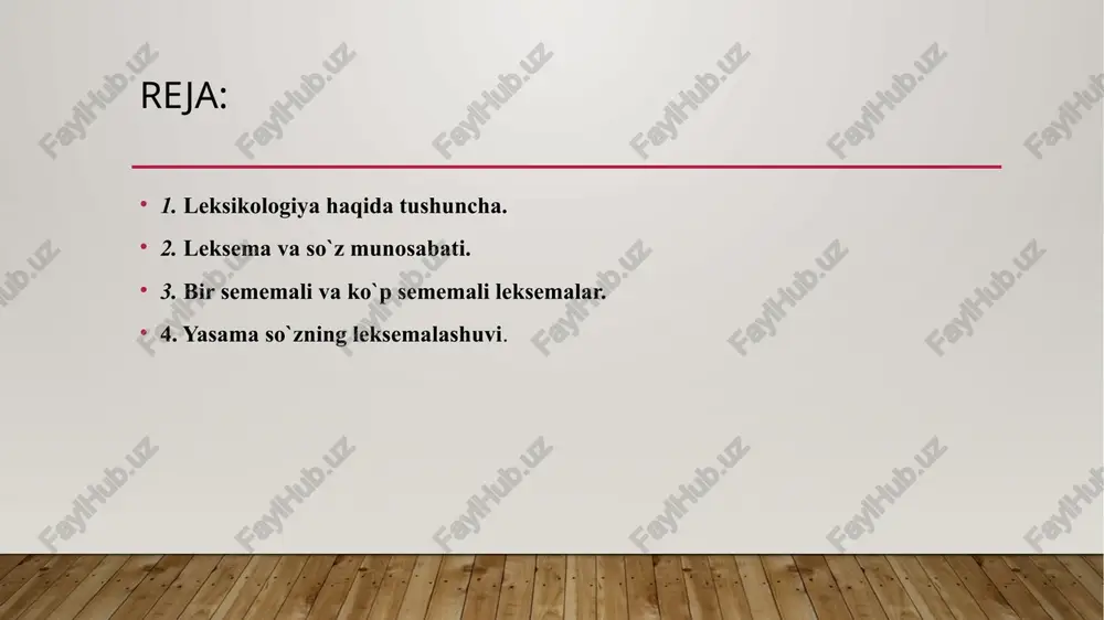 ilayotgan davr ruhi aks etishi katta ahamiyatga ega. masalan, bek so‘zini polkovnik, beklar begi birikmasini polkovnik, qozi so‘zini sudya so‘zlari bilan almashtirilishi yangi zamon talabidir. leksik-semantik sath va uning birligi haqida. lisonning shakl va denonativ ma’no yaxlitligidan iborat birligini qamrab oluvchi sathi turlicha nomlanadi: leksik sath, leksik-semantik sath, leksik-frazeologik sath va h. leksik sath birligi tilshunoslikda leksema deyiladi. leksema – tilshunoslikning eng muhim va markaziy tushunchalaridan biri. biroq uning mazmun va chegarasi hozirgacha aniq belgilangan emas leksemani morfema orqali ta’riflash va uni morfemaning bir turi sifatida qarash, mantiqan, lisoniy qurilishda uning alohida, mustaqil o‘rni yo‘q deyishning o‘zi. lekin har bir tilning izohli va tarjima lug‘atlari mavjudligining o‘zi leksik sathning mustaqilligi va alohidaligini ko‘rsatib turadi. ammo yuqoridagi fikrlar ham asossiz emas. til leksikasida yangi so‘zlarning hosil bo‘lishi til leksikasida frazeologizmlar til leksikasida frazeologizmlar alohida o‘rin tutadi. frazeologizmlar – leksikalizatsiya hodisasining yorqin namunasi. so‘z birikmalari ma’nolari ixtisoslashib, bir so‘z ma’nosiga teng ma’no …
