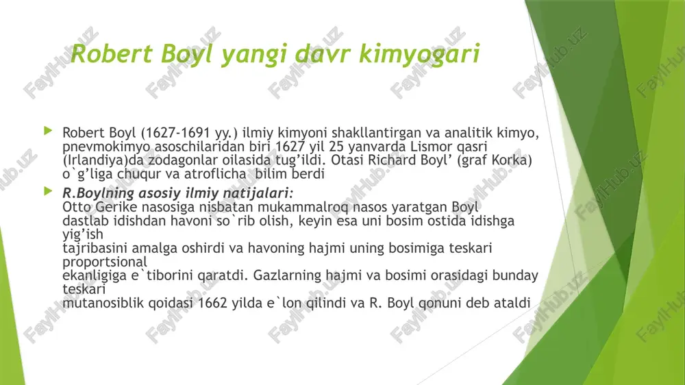 d qildi kimyoda flogiston nazariyasining qaror topishi ana shunday tushunmovchilik davrida flogiston nazariyasi vujudga keldi. tabiatshunoslar tomonidan metallarning kal’tsinatsilanishi uzoq vaqt kuzatilgach, pirovard natijada ular kulga o`xshagan birikma hosil bo`lishiga e`tibor berdilar. bundan tashqari metallar kuydirilganda ayrim gazsimon moddalar ajralib chiqadi, bu uchuvchan moddalar tabiati tushunarli emasdi. uglerod yonganda “o`rmon gazi” hosil bo`lishini van gel’mont ilgari aytgani bilan unga ham e`tiborsizlik bilan qarashdi flogiston nazariyasining asoschilari iogann ioaxim bexer (1635-1682 yy.) va izdoshi georg ernst shtal (1659-1734 yy.) hisoblanishadi. i.i. bexer (1635-1682 yy.) nemis kimyogari va shifokori, iqtisodchi tadbirkori, bir necha manufakturalar asoschisi, germaniyada kartoshka etishtirish tashabbuskori. u mayn, myunxen va vena hukmdorlari huzurida saroy hakimi va alkimyogar-shifokor vazifalarini bajargan, halol inson. i. bexer aristotel’ va paratsel’s ta`limotiga shubha bilan qaragan, faqat materiyaning ikki elementi shakllari (tuproq va olov)ni tan olgan, asosiy asarlari: “er osti fizikasi” va “minerallar alifbosi” (1669 y.)da murakkab jismlarning dastlabki tarkibiy qismlari haqida fikr yuritadi. g. …