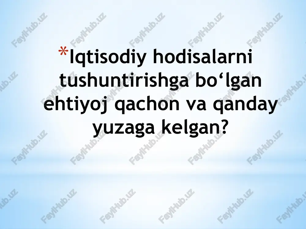 sababli prinstipda ilmiy emas deyish mumkin emas» deb yozadi taniqli iqtisodchi t.kun bu fan boshqa iqtisodiy va tarixiy, ayniqsa iqtisodiyot nazariyasi fani bilan bevosita bog’liq. iqtisodiy ta’limotlar tarixi ancha keng davrni qamrab olgan va mustaqil harakterga ega. bu fanni o’rganish orqali ekonomiks, xalq xo’jaligi tarixi, iqtisodiy tarix va iqtisodiy konsepsiyalar hamda aniq iqtisodiy predmetlarni o’zlashtirish osonlashadi, u yoki bu iqtisodiy o’zgarishning shart-sharoitlari va oqibatlarini tahlil etishga katta ko’mak beradi 1922-1996 taniqli iqtisodchi olim j.k.gelbreyt: «amalda iqtisodiy g’oyalar o’z davri va vujudga kelish joyining mahsuli bo’lib, ular bilan chambarchas bog’langandir; bu g’oyalarni ular tushuntirib berayotgan dunyodan mustaqil ravishda ajratib qarash mumkin emas; bu dunyo esa doimo o’zgarishda bo’ladi, agar bu g’oyalar o’z maqsadlariga to’la javob berishni ko’zlasalar, doimo shunga mos ravishda o’zgarib turishlari kerak», deb yozgan edi iqtisodiy ta’limotlar tarixini o’rganishda ma’lum davrlash tizimidan foydalaniladi. 1908-2006 taniqli davlat arbobi uinston cherchill (1874-1965) «qayerga borishimizni bilish uchun, qayerdan chiqqan ekanligimizni bilishimiz kerak», …