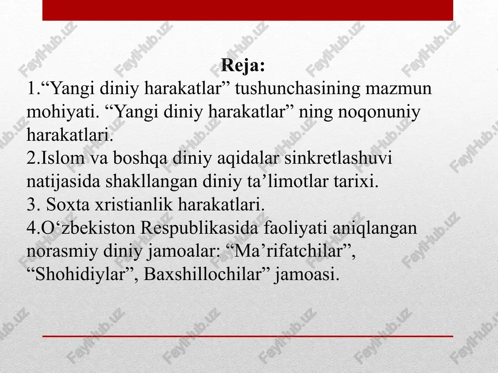 bahoiylik hindiston, uganda, keniya, eron, misr, aqsh, kanada kabi qator mamlakatlarda tarqalgan. hozirgi vaqtda dunyoda bahoiylarning 9 ta ibodat uyi, 200 ga yaqin milliy hamda bir qancha mahalliy diniy majlislari mavjud. bahoiylarning umumiy miqdori taxminan 6 million kishini tashkil etadi. bahoiylik ta'limotiga ko‘ra:  barcha dinlar bir ildizdan paydo bo‘lgan va payg‘ambarlar birodar hisoblanadi;  ibrohim, muso, iso va muhammad payg‘ambarlardan tashqari budda, zardusht, krishna, bob va bahoulloh ham payg‘ambar hisoblanadi. bahoiylikda ular eng buyuk 9 ta payg‘ambar sifatida e'tirof etiladi;  xudo har ming yilda yer yuziga yangi payg‘ambar tushiradi;  jannat va do‘zax, oxirat, shayton va farishtalar inkor qilinadi;  hozirgi barcha dinlar bir-birini inkor qiladi, shuning uchun ham, ularni birlashtirish va insonlar orasidagi turli farqlarni yo‘qotish lozim. bahoiylar da'vosiga ko‘ra, bunday birlashtiruvchilik vazifasini bahoiylik bajarishi lozim.  vatan, millat degan tushunchalar ma'nisiz hisoblanadi. zero, ularning fikricha, yer yuzining hamma joyi vatan hisoblanadi. bahoiylikda har biri 19 kunlik …