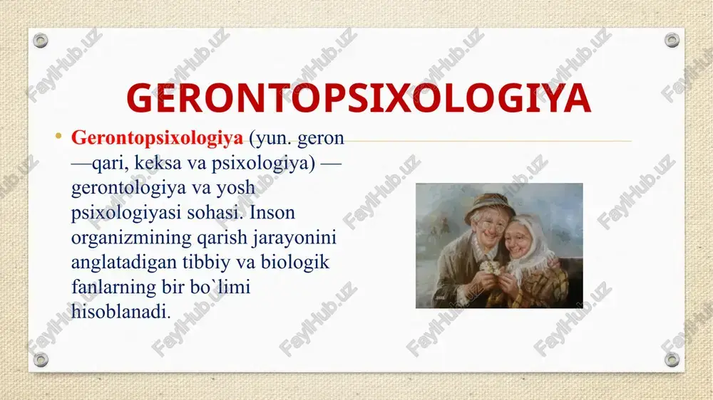 y keksayish 70 -80 yosh. salomatlik bilan bog`liq muammolar, psixik funksiyalarning susayishi, muloqot doirasining kamayishi uzoq umr ko`rish 80 yoshdan keyin. alohida e`tibor talab etiladi bromley bo`yicha keksalikka moslashish tipi konstruktiv ustanovka tobelik ustanovkasi dushmanlik ustanovkasi himoyalanish ustanovkasi o`ziga nisbatan dushmanlik ustanovkasi kon bo`yicha keksalarning faoliyat bilan shug`ullanish darajasiga ko`ra turlari faol ijodkor qariya ishlamaydi, lekin faol qariya uy bekasi agressiv qarilar hammaning aybini topib o`tiradigan, negative munosabati ustun qarilar keksalikni o`rganadigan fan sohalari geroatriya - klinik tibbiyotning keksalarga xos kasalliklarini o`rganadigan hamda ularning oldini olish va davolash usullarini o`rganadigan fan sohasi. gerofarmokologiya - dori-darmonlar va ularning tarkibini keksaygan organizm uchun moslashtirish. gerogigiyena - katta yoshli kishilar gigiyenasi haqidagi soha. invalutsiya - o`sishdan orqaga qaytish. geteroxronlik - bir xil yoshdagilarda ruhiy jarayonlarning turlicha namoyon bo`lishi. keksayish davri 61 yoshdan 74 yoshgacha bo`lgan davrni o`z ichiga oladi. bu yoshdagi kishilar shaxslararo munosabatlarda boshqa yoshdagi kishilardan ajralib turadi. ularni shartli ravishda ikki …