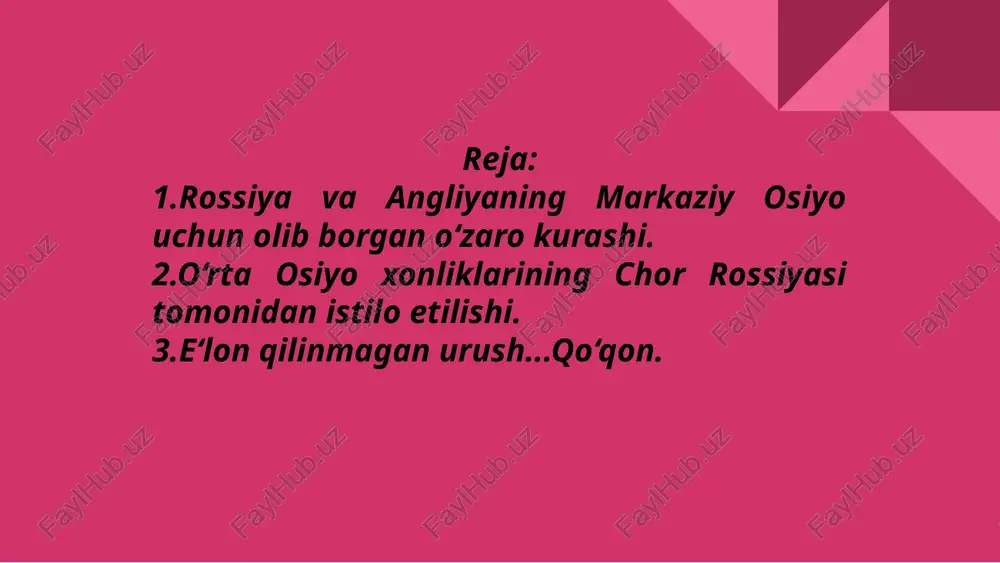 ‘radi. turkiya davlatidan biror xabar ololmagan xiva xoni huzuriga ingliz zobitlari abbot va shekspir yetib kelishdi. ular xiva xoniga poytaxtdagi rus asirlarini ozod qilish va bu bilan bo‘lajak to‘qnashuvga bahona qoldirmaslik lozimligini uqtirdilar. haqiqatdan, asirlaming ozod etilishi bilan yangi urush ochishga ortiq bahona qolmagach, perovskiy yurishni kechiktirishga majbur bo‘ldi. xavfning bartaraf bo‘lganini ko‘rgan olloqulixon qutbiddinxo‘ja ismli e’lchisini istanbulga jo‘natib, turklarni vaziyatdan ogoh qildi. olloqulixon tinchlikni ta’minlashda bergan yordamlari uchun ingliz hukumatiga ham e’lchilar yo‘llab, o‘z minnatdorchiligini bildirgan edi. angliya hukumati bu vaqtda polkovnik stoddartni buxoroga yuborgan edi. stoddartning buxoroga kelayotganini eshitgan nasrulloxon unga shaharga kirishda otdan tushib, yayov yurishini va qurolini topshirishi zarurligini buyuradi. ammo, stoddart osiyo tartib-qoidalarini unutib, buxoro hukmdorining buyrug‘ini mensimaydi. nasrulloxon esa alamini ichiga yutib, stoddartni qabul qilishga majbur bo’ladi. amir uning asl maqsadi ayg‘oqchilik emas, do‘stona munosabat o‘rnatish ekanligiga ishonmay, undan tegishli hujjat so‘raydi. polkovnik stoddartda bunday hujjat yo‘q bo‘lgani uchun amir uni hibsga oladi. 0‘z …
