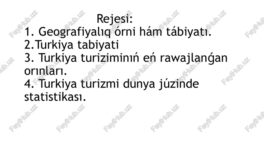 jaz ıssı hám qurgaq, qıs suwiq, qar kóp jawadı. yanvardın ortasha temperaturası oypatlıqlarda 5-10° tan ishki jazıq tawlıqlarda -15° qa shekem, shıģistaǵı tawlıqlarda -35° qa shekem suwıq boladı. eń turistler kop baratug'ın belgili orınları to'mengiler: istanbul. antaliya. 3. ayosofya 4. kapadokiya- ıssı hawa balonı. 5. qız minárası. 6. kók meshit. 7. pamukkale. istanbul- tek ǵana turkiyanıń, bálki dúnyanıń eń zárúrli sayaxatshılıq oraylarınan biri bolıp tabıladı. qalada mińlaǵan mıymanxanalar hám sayaxatshılıqqa baǵdarlanǵan basqa sanaat kárxanaları bar. turkiyanıń eń iri qalası istanbul vizantiya hám osmanlı imperiyalarining paytaxtı retindegi tariyxıy poziciyasinen kelip shıqqan bir qatar zárúrli dıqqatqa iye jaylarǵa iye. sultan ahmad meshiti (“moviy meshit”), ayasofya, tapkapi sarayı, yerebatan sarayı, dolmabahche sarayı, galata minarı, úlken bazar, tatımlıqlar bazarı usınday orınları bar bolıp tabıladı hám pera palace mıymanxanası. antaliya- antaliya túrkiyanıń qublasında jaylasqan. ol sarqıramalar, sulıw plyajlar, bay tariyxıy eksponatlarǵa iye. antaliyada tórt máwsim jasaw múmkin. solay etip, ol turizmniń paytaxtı esaplanadı. antaliya - …