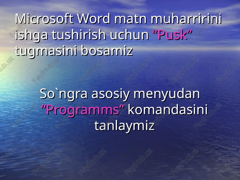 i foydalanuvchiga word matn muharriri haqida eng kerakli ma’lumotlarni beradi