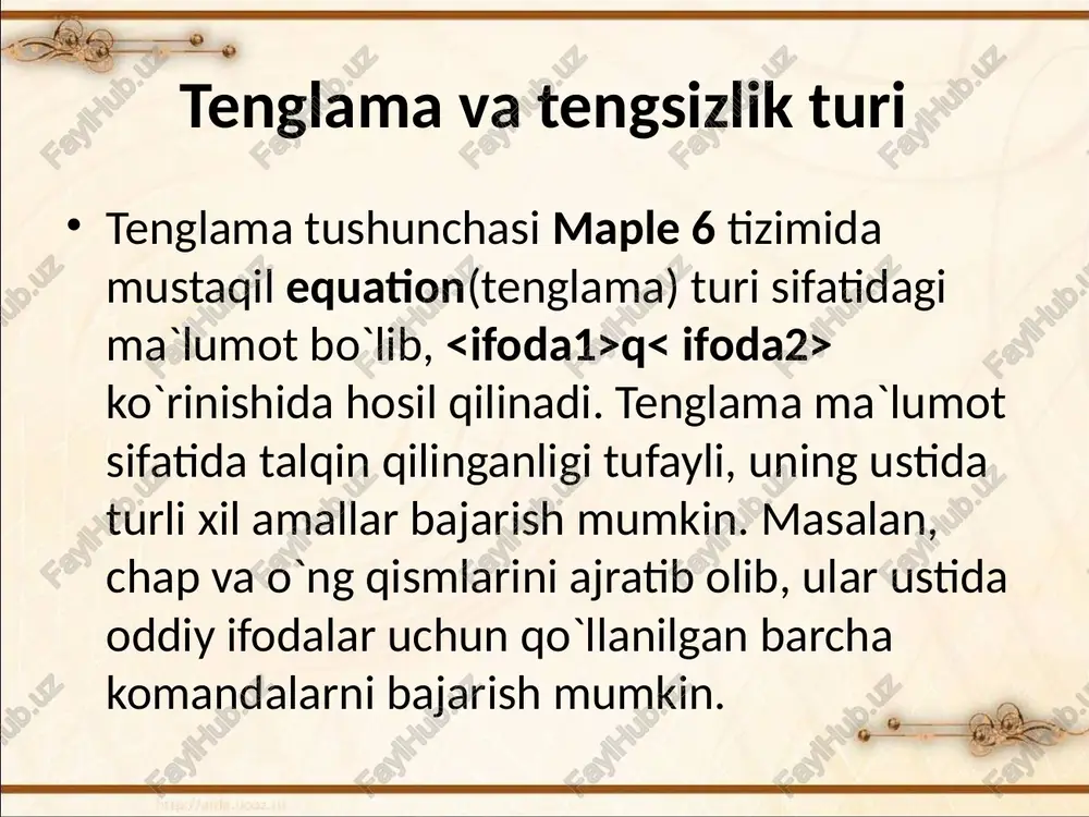 chimini chiqarish ikki xil bo`lishi mumkin. agar tengsizlikning (tengsizliklar)ning o`zgaruvchisi {} qavsga olingan bo`lsa, yechim to`plam ko`rinishda beriladi. image1.jpeg /docprops/thumbnail.jpeg