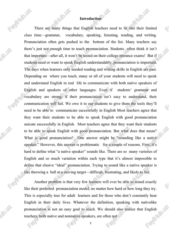 “sounding like a native speaker.” however, this answer is problematic for a couple of reasons. first, it’s hard to define what “a native speaker” sounds like. there are so many varieties of english and so much variation within each type that it’s almost impossible to define that elusive “ideal” pronunciation. trying to sound like a native speaker is like throwing a ball at a moving target—difficult, frustrating, and likely to fail. another problem is that very few learners will ever be able to sound exactly like their preferred pronunciation model, no matter how hard or how long they try. this is especially true for adult learners and for those who don’t constantly hear english in their daily lives. whatever the definition, speaking with nativelike pronunciation is not an easy goal to reach. we should also realize that english teachers, both native and nonnative speakers, are often not the best judges …