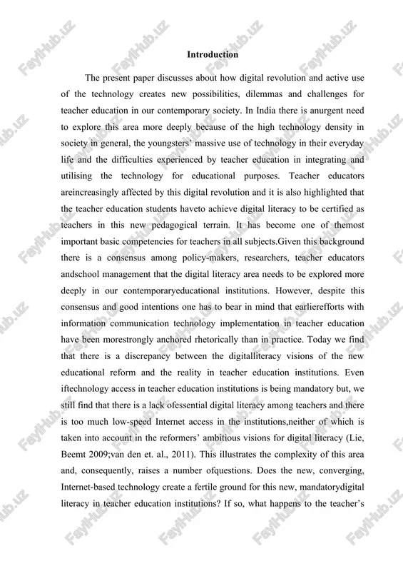 crepancy between the digitalliteracy visions of the new educational reform and the reality in teacher education institutions. even iftechnology access in teacher education institutions is being mandatory but, we still find that there is a lack ofessential digital literacy among teachers and there is too much low-speed internet access in the institutions,neither of which is taken into account in the reformers’ ambitious visions for digital literacy (lie, beemt 2009;van den et. al., 2011). this illustrates the complexity of this area and, consequently, raises a number ofquestions. does the new, converging, internet-based technology create a fertile ground for this new, mandatorydigital literacy in teacher education institutions? if so, what happens to the teacher’s role, to students and to subjects when digital literacy becomes mandatory in all subjects? thefore, this paper focuses on whether if we are now entering a time of upheaval within technologyimplementation, and what kind of possibilities, challenges and …