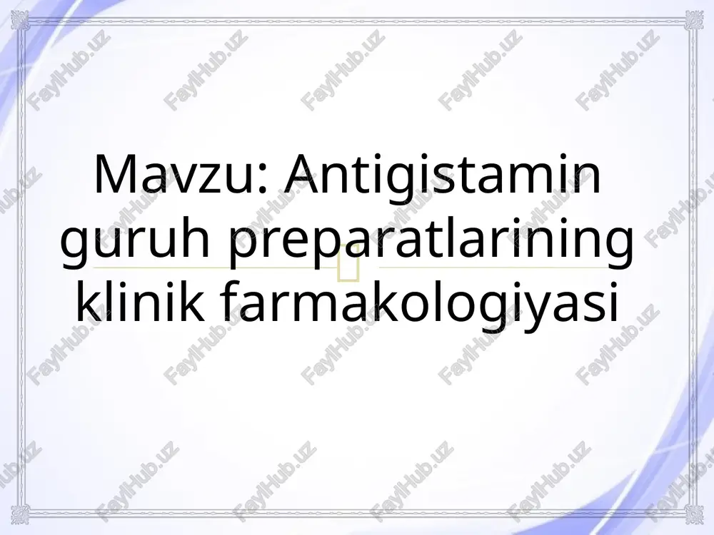 irizin, feksofenadin ta’siri: burun oqishi, aks urish, qichishish va ko‘z yoshi ajralishini kamaytiradi. qo‘llash usuli: kuniga 1 marta qabul qilinadi. atopik dermatit va eshakemi preparatlar: levocetirizin, desloratadin, suprastin ta’siri: teri qichishishini va qizarishini kamaytiradi. qo‘llash usuli: og‘iz orqali yoki ba’zi hollarda in’ektsiya shaklida. allergik kasalliklar  kvinke shishi favqulodda yordamda: suprastin yoki dimedrol in’ektsiya shaklida beriladi. ta’siri: nafas yo‘llarining shishishini kamaytiradi va anafilaksiya oldini oladi. anafilaktik shok antigistaminlar (suprastin, tavegil) adrenalin va glukokortikoidlar bilan birgalikda ishlatiladi.  bronxial astma preparatlar: ketotifen (mastotsit stabilizatori) ta’siri: bronxlarning giperreaktivligini kamaytiradi, astma xurujlarini oldini oladi. o‘tkir respirator kasalliklar (shamollash, gripp) preparatlar: fenkarol, dimedrol ta’siri: burun shilliq qavatining shishishini kamaytirib, burundan nafas olishni yaxshilaydi. o‘tkir bronxit va allergik yo‘tal preparatlar: loratadin, desloratadin ta’siri: allergik yo‘tal va bronxlarning shishishini kamaytiradi. nafas yo‘llari kasalliklari  ekzema, psoriaz va boshqa teri kasalliklari preparatlar: cetirizin, loratadin ta’siri: qichishish, yallig‘lanish va allergik reaktsiyani kamaytiradi. pichan isitmasi va quyosh allergiyasi preparatlar: …
