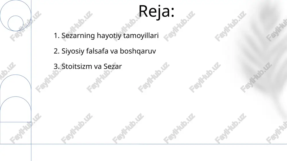 caesar harbiy strategiyada tezkorlik va moslashuvchanlikka urg'u berib, dushmanni erta bosim ostiga olish uchun legionlarning harakatini maksimal darajada oshirishga intilgan. u siyosiy hokimiyatni markazlashtirishni qo'llab-quvvatlab, respublikaning samaradorligini oshirish uchun kuchli liderlik va davlat boshqaruvida aniqlik zarurligini ta'kidlagan. 6. adolat va qonun ustuvorligi caesar adolatni har bir fuqaro qonun oldida teng ekanligini ta'minlashning asosi deb bilgan, uning siyosati 12 ta viloyatda shaffof sud tizimini yaratishga qaratilgan edi. caesar qonun ustuvorligini rim davlatining barqarorligi uchun muhim deb hisoblagan; uning 'decretum de provincia asia' kabi farmonlari tartibni saqlashga qaratilgan. 7. rahbarlik va hokimiyat falsafasi sezar pragmatizmni qo'llab-quvvatladi, uning hukmronligi davlat manfaatlariga mos keladigan real siyosatga qaratilgan 10 yillik siyosat edi. uning hokimiyatga bo'lgan falsafasi markazlashuv va qonun ustuvorligini ta'minlashga qaratilgan bo'lib, bu respublikani 4 yil davomida boshqarishning asosiy tamoyili edi. 8. caesarning inson tabiatiga oid tushunchalari caesarning "clemency" tushunchasi, siyosiy raqiblarga nisbatan shafqat ko'rsatish, fuqarolar urushidan keyin 45 yilda respublikani tiklash strategiyasining bir …