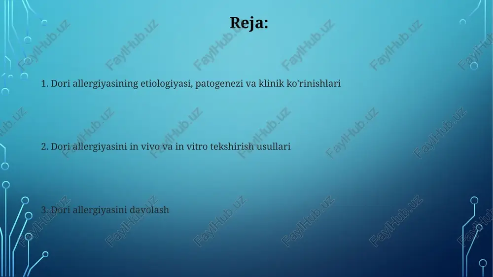 , qon bosimi va yurak urishi tezligini baholash shart. dorivor allergiyani tashxislash: teri testlari (in vivo) teri testlari ige-ga bog‘liq allergiyalarni aniqlash uchun qulay; teri ichiga yuborilgan dori 15-20 daqiqa ichida 3mm dan katta qizarish hosil qilsa, reaksiya musbat hisoblanadi. skarlifikatsiya testlarida terining yuzasiga dori qo‘yilib, keyin u joyda chiziladi. agar 15-20 daqiqa ichida 3mm dan katta qizarish kuzatilsa, dori allergiyasi ehtimoli yuqori bo‘ladi. dorivor allergiyani tashxislash: provokatsion testlar (in vivo) provokatsion testlar doriga boʻlgan gumon qilingan allergik reaksiyani tasdiqlash uchun zarur, bunda preparat kichik dozalarda asta-sekin oshiriladi va reaktsiya kuzatiladi. testlar standartlashgan protokollar asosida oʻtkaziladi, bu yerda dozalar va vaqt oraligʻi aniq belgilangan, hamda anafilaksiyaga qarshi favqulodda yordam koʻrsatishga tayyor boʻlish shart. dorivor allergiyani tashxislash: zardob testlari (in vitro) in vitro testlar, xususan zardob testlari, dori allergiyasini tashxislashda sezgirlik darajasini aniqlash uchun ige antitanachalarini o'lchaydi, bu esa taxminan 70-90% sezgirlikka ega. basofil faollashuvi testi (bat) zardob namunalarida cd63 va …