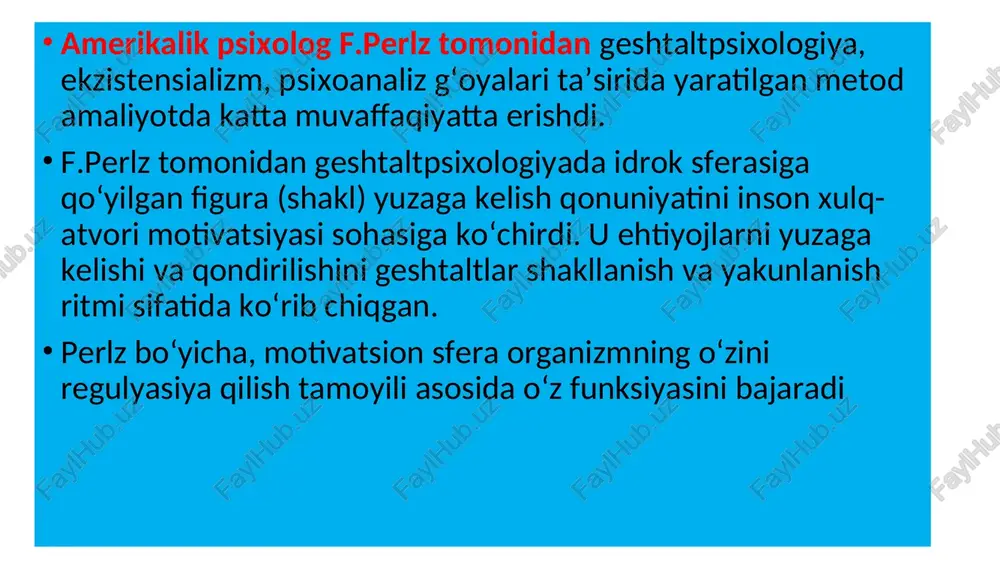 urga bo'linadi: ichki locus nazorati (internal locus of control): bu holda inson o'z taqdiri va muvaffaqiyati ustidan nazoratni o'zida ko'radi. ya'ni, u o'z harakatlariga va qarorlariga bog'liq ravishda muvaffaqiyatlarga erishish yoki muvaffaqiyatsiz bo'lishini his qiladi. tashqi locus nazorati (external locus of control): bu holatda inson o'z muvaffaqiyatlarini va omadsizliklarini tashqi omillarga (masalan, boshqaruv yoki omad) bog'laydi. ular o'z taqdirlarini boshqalar yoki tasodifiy voqealar tomonidan boshqariladi deb hisoblaydilar. bu nazorat turi, insonlarning o'zlarini qanday his qilishlari va qarorlar qabul qilishlariga katta ta'sir ko'rsatadi. ekzistentsial falsafa: bu falsafiy oqim insonning mavjudligi, ma'no izlash va erkin iroda haqidafikr bildiradi. ekzistentsialistlar hayotdagi xavf va noaniqliklar bilan qanday kurashish va qanday ma'no yaratish haqida fikr yuritadilar. ularning asosiy g'oyasi shundaki, har bir inson o'z hayotini va o'z qarorlarini o'zi shakllantirishi kerak. geshtaltpsixologiya: bu psixologiyaning bir yo'nalishi bo'lib, odamlar va voqealar orasidagi butunlikni tushunishga qaratilgan. geshtaltpsixologlar "butun" tushunchasini alohida qismlardan ko'ra muhim deb hisoblaydilar. bu, odamlar …
