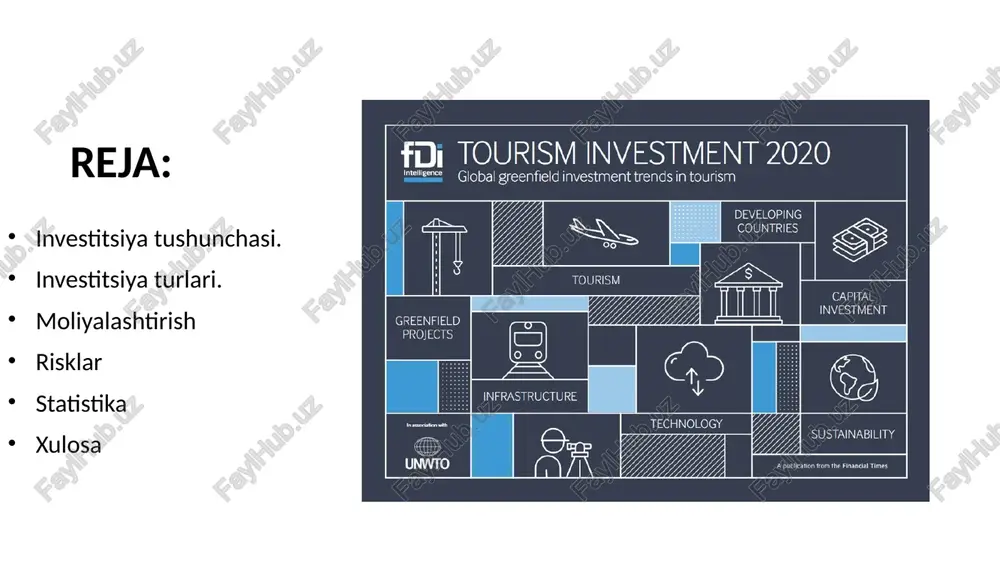 di. xalqaro investitsiyalar (fdi) va mahalliy kapital xalqaro investitsiya — bu bir davlatdagi investorning boshqa davlatdagi iqtisodiyotga, korxonaga yoki loyihaga kapital (pul, texnologiya, uskunalar, bilim) kiritishidir. bu investitsiya orqali investor foyda olish, bozorni kengaytirish yoki resurslardan foydalanish maqsadida ishlaydi. turlari: 1.to‘g‘ridan-to‘g‘ri xorijiy investitsiya (fdi — foreign direct investment): investor xorijda korxona ochadi yoki ulush sotib oladi. masalan: “coca-cola”ning o‘zbekistonda zavod ochishi. maqsadi: uzoq muddatli boshqaruv va foyda olish. 2.portfel investitsiyasi (portfolio investment): investor xorijda aksiya, obligatsiya yoki boshqa moliyaviy vositalarni sotib oladi. misol: xorijiy kompaniya toshkent fond birjasida aksiyalar sotib olsa. maqsadi: qisqa muddatli daromad yoki foiz olish. mahalliy kapital mahalliy kapital — bu mamlakat ichidagi jismoniy yoki yuridik shaxslar tomonidan iqtisodiyotga sarmoya sifatida kiritiladigan mablag‘lar. bular davlat byudjeti, milliy banklar, korxonalar, yoki aholining jamg‘armalari bo‘lishi mumkin. turlari: davlat kapitali: hukumat tomonidan investitsiya qilinadigan mablag‘ (infratuzilma, ta’lim, sog‘liqni saqlash loyihalari). xususiy kapital: mahalliy tadbirkorlar, firmalar yoki aholining sarmoyasi. aralash kapital: …