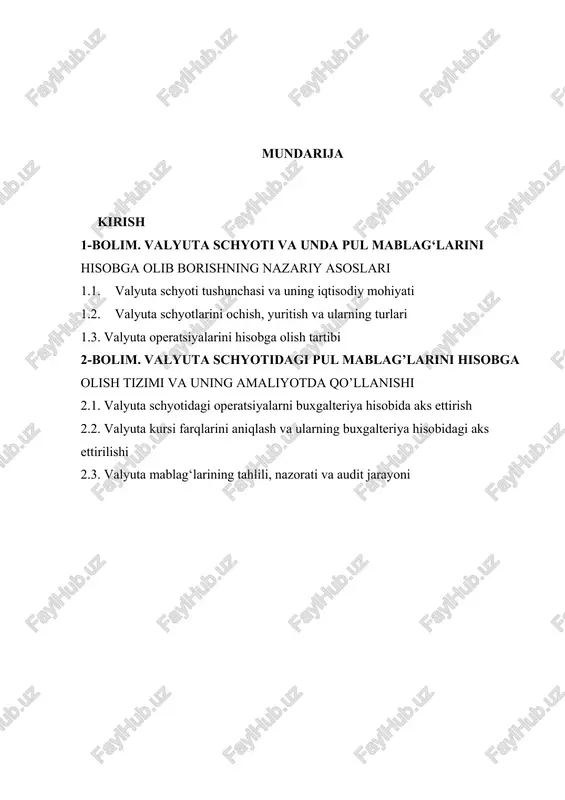 tirish ustuvor yo'nalishlardan biri sifatida belgilangan. ayniqsa ikki ming o'n yettinchi yil sentyabr oyidan boshlab amalga oshirilgan valyuta liberalizatsiyasi o'zbekiston iqtisodiyotida tarixiy ahamiyatga ega bo'lgan voqea bo'ldi. milliy valyutaning erkin konvertatsiyalanuvchanligini ta'minlash, valyuta kursi shakllanishida bozor mexanizmlarining rolini oshirish, valyuta operatsiyalari ustidan nazoratni optimallashtirish kabi islohotlar korxonalar uchun yangi imkoniyatlar yaratdi va bir qator yangi talablar qo'ydi. valyuta operatsiyalarining hajmi va murakkabligining ortishi, milliy va xalqaro standartlar talablarining qat'iyroq bo'lib borishi, valyuta riskining ortib borishi, soliq organlarining valyuta operatsiyalariga nisbatan nazoratining kuchayishi kabi holatlar valyuta schyotidagi pul mablag'larini hisobga olish masalalarining dolzarbligini yanada oshirmoqda. korxonalar valyuta operatsiyalarini to'g'ri tashkil etish, ularni buxgalteriya hisobida aniq va o'z vaqtida aks ettirish, valyuta kursi farqlarini to'g'ri hisoblash va hisobda qayd etish, valyuta riskini boshqarish hamda valyuta operatsiyalari ustidan samarali nazoratni yo'lga qo'yish zarurati bilan duch kelmoqdalar. buxgalteriya hisobi tizimida valyuta schyotidagi pul mablag'larini hisobga olish o'ziga xos xususiyatlarga ega. birinchidan, valyuta operatsiyalarini ikki …