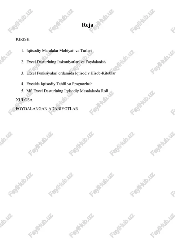 rishga imkon beradi. bularning barchasi, iqtisodchilar va moliya mutaxassislari uchun ma’lumotlarga asoslangan qarorlar qabul qilishni osonlashtiradi. biroq, excel dasturidan foydalanishda ham ayrim muammolar mavjud. masalan, ma’lumotlarning to‘g‘riligini ta’minlash, katta hajmdagi ma’lumotlar bilan ishlashda yuzaga keladigan qiyinchiliklar va foydalanuvchilar orasidagi bilim farqlari kabi masalalar, excelning samaradorligini pasaytirishi mumkin. ushbu tadqiqotda, ms excel yordamida iqtisodiy masalalarni hal qilish jarayonidagi bu muammolarni o‘rganish va yechimlar taklif etish maqsad qilingan. ushbu tadqiqotning asosiy maqsadi, excel dasturining iqtisodiy masalalarni hal qilishdagi imkoniyatlarini o‘rganish va ulardan qanday qilib samarali foydalanish mumkinligini ko‘rsatishdir. tadqiqotda, excel interfeysi, formulalar va funksiyalar, shuningdek, iqtisodiy modellashtirish asoslari hamda iqtisodiy tahlil va prognozlash usullari batafsil ko‘rib chiqiladi. shuningdek, excel yordamida qaror qabul qilish va optimallashtirish jarayonlari, masalan, investitsiya tahlili va moliyaviy mezonlar asosida optimal yechimlar topish usullari ham yoritiladi. umuman olganda, ms excel dasturi iqtisodiy masalalarni hal qilishda kuchli, tez va aniq yechimlar taqdim etadi. ushbu tadqiqot, excel dasturining imkoniyatlarini yanada kengaytirishga …