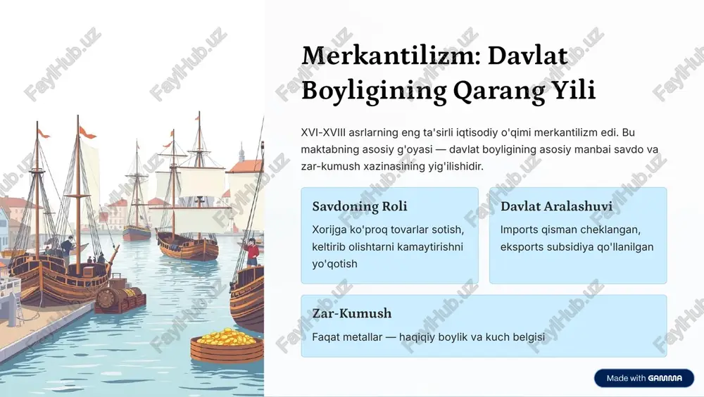 infiy kurash karl marks (1818-1883) kapitalizm mexanizmini chuqur tahlil qildi. uning asosiy fikri 4 kapitalizm o'zining ichki qarshi ziddiyatlari tufayli mag'lubiyatga qaratilgan. qo'shilgan qiymat ishchilar yaratgan qiymatning bir qismini egallamaydi sinfiy kurash muhajirlash va kapitalisti o'rtasidagi nizosi tarixning mexanizmi kapitalizm paradoksi uning o'z rivojlash uni yo'q qilishi kerak https://gamma.app/?utm_source=made-with-gamma neoklassik maktab: marjinallik va ratsional tanlov xix asr oxiri 4 xx asr boshida neoklassik oqim klassik nazariyani yangi matematik asboblari bilan rivojlantirib berdi. asosiy yangilik 4 marjinal (chegaraviy) foyda tushunchasi. 11870-lar jevons, walras, menger marjinallik nazariyasini mustaqil ravishda kashf etdi 2 1890-lar alfred marshall 4 iqtisodiy tahlilning asosiy kitobini chiqardi 3xx asr neoklassiklik dominantlishta 4 akademik iqtisodiyotning standart qabuli https://gamma.app/?utm_source=made-with-gamma institutsionalizm: ijtimoiy institutlarning ahamiyati institutsionalistlar iqtisodiyotning boshqa bo'lamini ko'rsatdi 4 jamiyat institutlari va urf-adat iqtisodiy xatti-harakatlani shakllantirib beradi. thorstein veblen, john r.commons bu oqimning asosiy nazariyachilari edi. institutlar 4 ijtimoy qoidalar va tashkilotlarning majmui iqtisodiy xatti-harakatlar institutional ritmda shakllanadi ish etikasi, …
