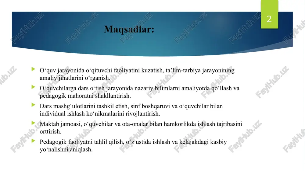 atlikni mustahkamlash treningidan lavhalar 8 7-sinf o’quvchilari bilan o’tkazilgan guruhiy hamjihatlik yaratish bo’yicha o’tkazilgan trening jarayonidan lavhalar. 9 xulosa “maktab o‘quvchilari bilan o‘tkazilgan “agressiya” mavzusidagi trening” o‘quvchilarda hissiy holatni boshqarish, o‘z xatti-harakatlarini nazorat qilish va boshqalar bilan sog‘lom muloqot o‘rnatish ko‘nikmalarini shakllantirishga qaratilgan muhim pedagogik faoliyat bo‘ldi. trening jarayonida o‘quvchilar o‘z his-tuyg‘ularini to‘g‘ri ifoda etish, jamoada o‘zaro hurmatni saqlash, muammoli vaziyatlarda konstruktiv yo‘l tutishning ahamiyatini anglab yetdilar. o‘tkazilgan mashg‘ulotlar davomida o‘quvchilarning faol ishtiroki, savol-javoblardagi qiziqishlari va o‘z fikrlarini erkin bildira olishi kuzatildi. trening natijasida o‘quvchilar orasida o‘zaro tushunish, mehr-oqibat va do‘stona munosabatlar kuchaydi. shuningdek, ular tajovuzkorlikning salbiy oqibatlarini anglab, o‘z hissiyotlarini boshqarishning ijobiy usullarini o‘rganishdi. 10 e’tiboringiz uchun tashakkur! 11 11 image1.jpeg image2.png image3.png image4.png image5.png image6.png image7.png image8.png image9.png image10.png image11.png image12.png image13.png image14.png image15.png image16.png image17.png image18.png
