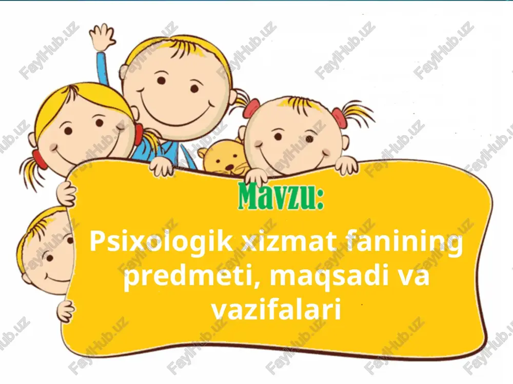 a psixolog shtati ochildi. rossiyada i.v.dubrovina psixologik xizmatning rivojlanishiga ulkan ulush qo`shgan, u ushbu mavzuda doktorlik dissertasiyasini yoqlagan va bir qancha asarlar muallifidir.1984 yilda moskvada sobiq sovet ittifoqida psixologiya institutida "sssrda psixologik xizmat muammolari bo`yicha i umumittifoq anjumani bo`lib o`tdi. anjumanda maktabda psixologik xizmat sektsiyasi ham ish olib bordi. 1989 yilda o`zbekistonda amaliyotchi psixologlarning yetishmasligi sababli nizomiy nomli tdpida amaliyotchi psixologlar tayyorlash fakulteti ochildi. o`zbekistonda psixologik xizmatning rivojlanishida m.g.davletshin, e.g`.g`oziev, b.r.qodirov, g`.b.shoumarov, v.m.karimova, sh.r.baratov, e.n.sattarov, f.s.ismagilova, z.t.nishanova, n.s.safaev, f.i.haydarov, s.x.jalilova va boshqalar hissa qo`shganlar. 1998 yilda sh.r.baratov "ta'lim tizimida va ishlab chiqarishda psixologik xizmatni tashkil etishning psixologik xususiyatlari" mavzusida doktorlik dissertasiyasini yoqlagan. psixologik xizmatda tadqiqot va ta'sir o`tkazish ob'ekti maktabgacha yoshdagi bolalar, o`quvchilar, maxsus o`quv yurti va oliy maktab, kollej talabalari, o`qituvchilar, ota-onalar hisoblanadi, ularni alohida yoki guruhiy shaklda tadqiq qilish mumkin. . psixologik xizmat uch asosiy bo`g`indan tuzilgan: 1) aniq o`quv muassasasida ishlaydigan bolalar amaliy psixologi 3) respublika kasb-hunarga …