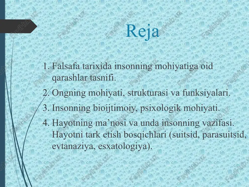 dividuallik, shaxs kabi tushunchalarda aks etadigan muayyan obrazini shakllantirishini ham hisobga olish lozim. boshqacha aytganda, insonning mohiyatini uning ichki va tashqi borligʻi birligida, uning dunyoga faol munosabatida izlash kerak. inson nafaqat turli tomonlardan tahlil qilindi, balki uning ijtimoiy, tabiiy va kosmik jarayonlar bilan oʻzaro aloqalari ham oʻrganildi. falsafaning ontologiya, gnoseologiya, etika, estetika kabi boʻlimlari bilan bir qatorda, inson haqidagi bilimlar sohasi asta-sekin shakllanib bordi. falsafada insonning mohiyati, uning burchi, vazifasi va yuz berayotgan voqealar uchun javobgarligi haqidagi azaliy masalalarga boʻlgan qiziqish yana kuchaygan. insonni qurshagan tabiat haqida bilimlar toʻplanishi va ularning rivojlanishiga qarab, odamzotning oʻz-oʻziga boʻlgan qiziqishi ham kuchayib bordi, inson borligʻining bu sohadagi tadqiqotlar uchun yanada kengroq imkoniyatlar yaratuvchi yangi va yangi oʻziga xos xususiyatlari aniqlandi. insonga falsafa nuqtai nazaridan yondashuv 19 insonnning bioijtimoiy mohiyati falsafiy antropologiya echadigan muhim muammolar orasida inson biologik va ijtimoiy mohiyatining oʻzaro nisbati toʻgʻrisidagi masala alohida oʻrin egallaydi. inson jonli tabiatning bir qismi, shu- …