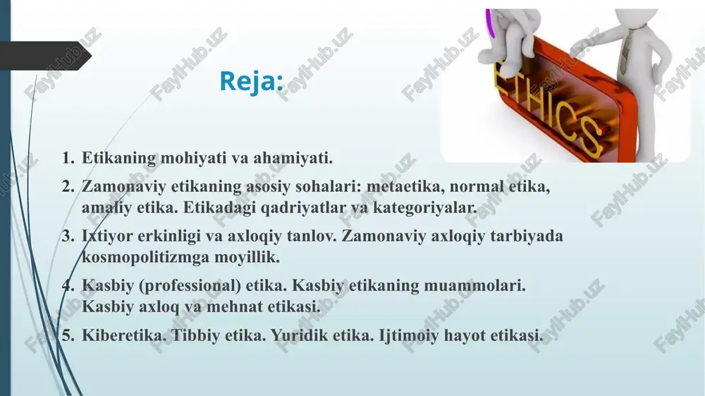 lik maʼnolarini anglatgan. bobil podshosi xammurapi qonunlarida, „pxatoten oʻgitlari“, „misr mayyitlar kitobi“, avesto kabi qadimiy yodgorliklarda axloqiy tamoyillar va meʼyorlar qonunlar, eʼtiqodiy daʼvatlar shaklida berilgan.hindistonning „manu qonunlari“, „dhammapada“, „patanjali“ kabi yodgorliklarida esa pandnoma va hikmat usuli ustuvor. qadimiy xitoy daochi donishmandlari insonni tabiatning bir qismi sifatida olib qaraydilar va uning vazifasi fazilat yoʻlidan borish ekanini, barcha yovuzliklar, baxtsizliklar insonning tabiat joriy etgan qonunlardan chekinishi oqibati ekanini taʼkidlaydilar. axloqning kelib chiqishi haqidagi ikki xil fikr mavjud biri – diniy ikkinchisi - dunyoviy yunon mutafakkirlari sokrat va platon qarashlarida ilohiylik axloqning asosi, insonga axloqiylik azaldan berilganligi taʼkidlansa, aristotel inson kamolotga bilish faoliyati, voqelikka faol munosabati orqali, hirs-u ehtiroslar ustidan hukmronlik qila olishi tufayli erishadi, deydi. sitseron, seneka, epiktet singari qadimiy rim axloqshunoslarining qarashlarida esa qullik, erk, hayotning maʼnosi, baxt muammolari oʻrtaga tashlanadi. oʻrta asrlar etikasida qadimgi sharq mutafakkirlari (roziy, forobiy, ibn sino, ibn rushd) asarlari va fiqhiy tasavvufiy yoʻnalishlarda abu lays samarqandiy, …
