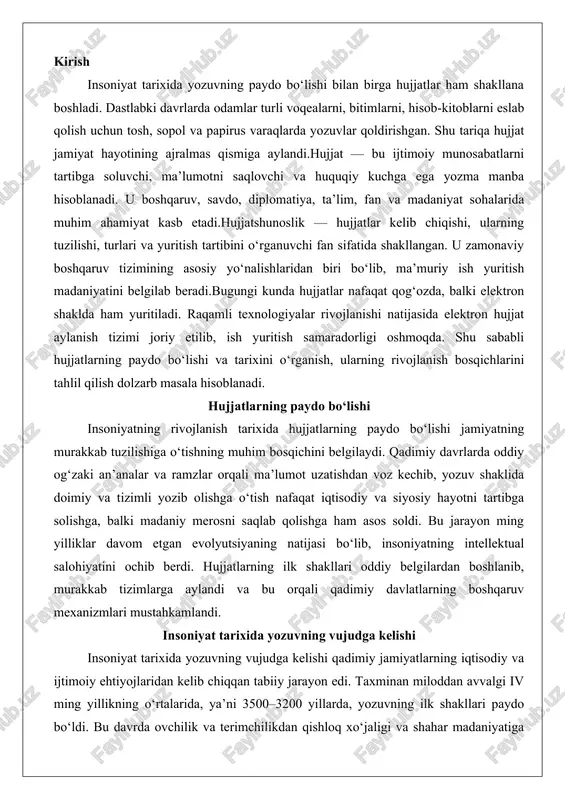 avlatlarning boshqaruv mexanizmlari mustahkamlandi. insoniyat tarixida yozuvning vujudga kelishi insoniyat tarixida yozuvning vujudga kelishi qadimiy jamiyatlarning iqtisodiy va ijtimoiy ehtiyojlaridan kelib chiqqan tabiiy jarayon edi. taxminan miloddan avvalgi iv ming yillikning o‘rtalarida, ya’ni 3500–3200 yillarda, yozuvning ilk shakllari paydo bo‘ldi. bu davrda ovchilik va terimchilikdan qishloq xo‘jaligi va shahar madaniyatiga o‘tish sodir bo‘ldi, natijada savdo, soliq yig‘ish va mulkni hisobga olish kabi faoliyatlar murakkablashdi. oddiy og‘zaki uzatish endi yetarli emas edi; ma’lumotni doimiy saqlash zarurati tug‘ildi. bu jarayonning eng qadimiy va eng yaxshi o‘rganilgan markazi mesopotamiya (hozirgi iroq hududi) bo‘lib, u yerda shumerlar tomonidan kuneiform yozuvi ishlab chiqildi. kuneiform – bu loy lavhalar ustiga nishonga o‘xshash belgilarni bosib yoziladigan tizim bo‘lib, dastlab rasmli (pictorial) shaklda bo‘lgan. masalan, ilk belgilarda don, chorva yoki savdo mollari tasvirlangan bo‘lib, ular sonlar va miqdorlarni ifodalagan. bu tizimning evolyutsiyasi hayratlanarli: dastlab 800 ga yaqin belgilar mavjud bo‘lgan bo‘lsa, keyinchalik ular soddalashib, 600 taga tushdi va …
