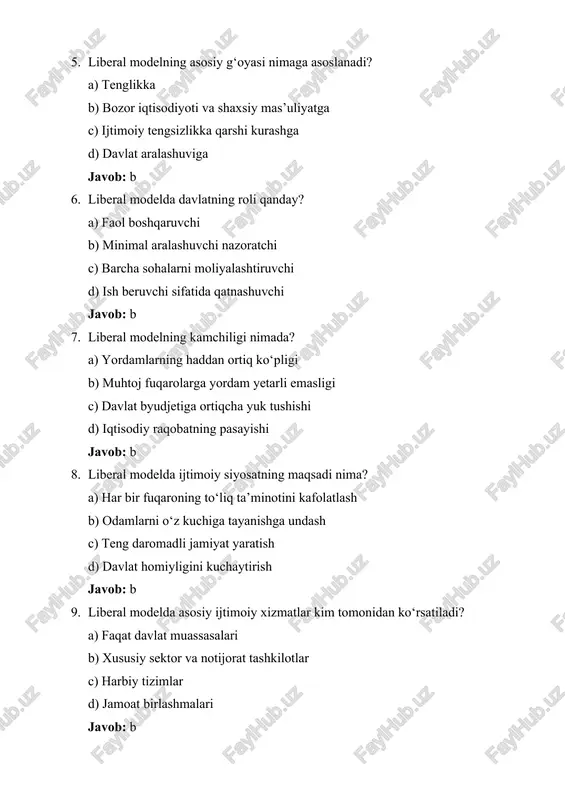 afolatli b) shaxsiy sug‘urta va bozor mexanizmlari orqali c) ijtimoiy yordam tashkilotlari orqali d) jamoaviy sug‘urta tizimi orqali javob: b javoblar al0hida ro‘yxatda 1. b 2. b 3. b 4. b 5. b 6. b 7. b 8. b 9. b 10. b