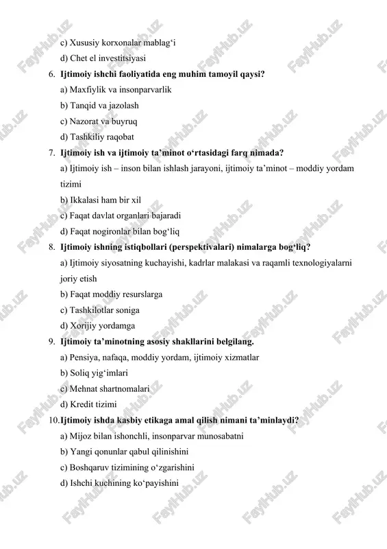qonunlar qabul qilinishini c) boshqaruv tizimining o‘zgarishini d) ishchi kuchining ko‘payishini javoblar alohida 1. b 2. b 3. a 4. b 5. a 6. a 7. a 8. a 9. a 10. a