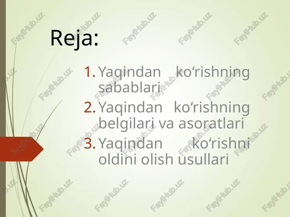 esa ko‘z uzunligining oshishi, linza moslashuvining buzilishi va fokuslash qobiliyatining pasayishiga olib keladi. shu bilan birga, noto‘g‘ri yorug‘lik sharoitida o‘qish yoki ishlash, masalan, juda zaif yoki haddan tashqari yorug‘likda o‘qish ham ko‘zning zo‘riqishiga sabab bo‘ladi. boshqa omillar ham yaqin ko‘rishning rivojlanishiga ta’sir qiladi. masalan, noto‘g‘ri ovqatlanish, vitaminlar va minerallarning yetishmasligi, sog‘lom turmush tarzining yetarli darajada bo‘lmasligi ko‘z salomatligini zaiflashtiradi va miopiyaning kuchayishiga yordam beradi. shu bilan birga, ko‘zning muntazam dam olishi va mushaklarni mashq qilish etishmasligi ham kasallikning rivojlanishiga sabab bo‘ladi. yaqindan ko‘rish (miopiya) ko‘zning vizual funksiyasiga ta’sir qiluvchi keng tarqalgan kasallik bo‘lib, dastlabki bosqichlarda ko‘pincha sezilmasligi yoki yengil belgilar bilan namoyon bo‘ladi. ushbu kasallikning eng asosiy belgisi uzoqdagi narsalarni noaniq ko‘rishdir. masalan, maktab o‘quvchilarida doskaga yozilgan matnni aniqlik bilan o‘qiy olmaslik, yo‘l belgilari, ko‘cha va reklama panolarini ko‘rishda qiyinchiliklar paydo bo‘ladi. shu bilan birga, yaqin masofadagi narsalarni ko‘rishda muammo sezilmaydi, chunki ko‘z linzasi qisqa masofaga fokuslashga moslashgan. yaqindan ko‘rishning …