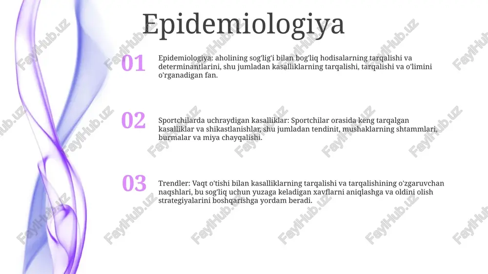 r va ortopedlarga murojaat qilish yaxshiroqdir. davolash sportchilarda ko'riladigan kasalliklar: sportchilar haddan tashqari jismoniy mashqlar yoki noto'g'ri texnika kabi omillar tufayli turli kasalliklarga moyil bo'ladi. umumiy sportchilar kasalliklari orasida mushaklarning shtammlari, ligamentlarning yirtig'i, tendonit va stress yoriqlari mavjud davolanish sportchilarda ko'rinadigan kasalliklar tegishli davolanish bilan davolanishi yoki boshqarilishi mumkin. davolash kasallikning turiga, uning og'irligiga va individual xususiyatlarga bog'liq. umumiy davolash usullari orasida dori-darmonlar, fizioterapiya, jarrohlik va turmush tarzini o'zgartirish kiradi. hozir nima qilish kerak agar siz sportchi kasalligidan shubhalansangiz, to'g'ri tashxis qo'yish va davolash uchun tibbiyot mutaxassisiga murojaat qilishingiz kerak. o'zingizni davolashga urinmang, chunki bu kasallikning kuchayishiga olib kelishi mumkin oldini olish nafas olish tizimi kasalliklari: - nafas: qo'zg'atuvchi omillardan saqlanish, dori-darmonlarni qo'llash va mos ravishda isitish va sovutish. jarohatlarning oldini olish:- tegishli isinish va sovutish bilan mushaklarning moslashuvchanligini oshirish.- mashg'ulotning intensivligi va davomiyligini bosqichma-bosqich oshirish. tayanch-harakat tizimi kasalliklari:- mushaklar og'rig'i va kramplari: isinish, sovutish va namlanish orqali oldini olish …