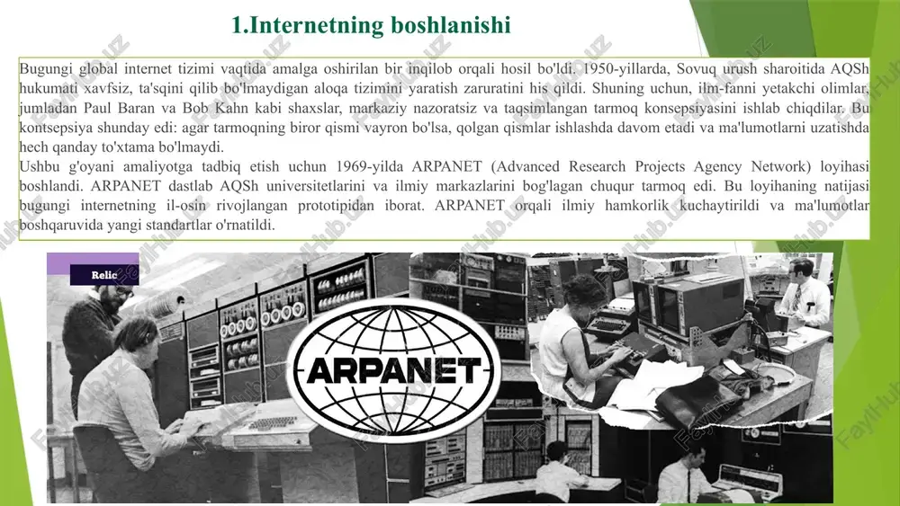 itob va hujjatlarni izlashadi edi. endi esa, kompyuterning ekranidan, dastursiz, butun dunyo bo'ylab tarixiy manbalarni qidirish va topish mumkin. internet arxivlari va raqamli kutubxonalar tarixiy ma'lumotlarni global miqyosda mavjud qildi. misol uchun, "internet archive" loyihasi 1996-yilda boshlandi va buguniga qadar o'n milliarddan ortiq veb-sahifalarni saqlaydi. bu loyihaning "wayback machine" texnologiyasi veb-sahifalarning o'tgan nusxalarini saqlaydi — tarixchilar uchun bu shunday qimmatbaho, chunki internet dinamik va o'zgaruvchan. agar biror saytdan ma'lumot o'chirib ketsa, "wayback machine"da uning qadimiy nusxasi qoladi. internet archive bugun 700+ milliard veb-sahifani saqlaydi google books 40+ million kitobni raqamli ko'rinishda taqdim etadi jstor 17+ million tarixiy qo'lyozmani va jurnadarni o'z ichiga oladi tarixchilar endi uzoq safarlarsiz, hatto xotinjalaridan chiqmasdan, londondagi britannika muzeyning arxivida, parisdagi milliy kutubxonada, yoki qoqondagi arxiv fonda saqlangan qadimiy hujjatlarni o'qiy oladi. bu tarixiy tadqiqotlarning tezligini va sifatini keskinlik bilan oshirdi. 4 internet tarixchilar uchun yangi davrni boshlab berdi. u nafaqat axborot manbai, balki ilmiy izlanishlar, …
