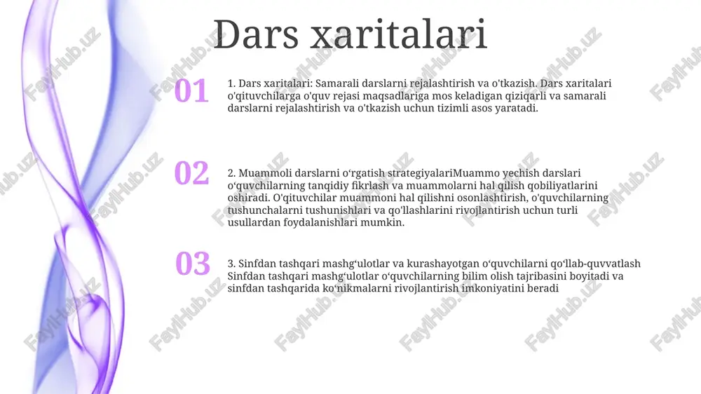 rli xil o'qitish usullarini qo'llaydi.- darsdan tashqari materiallar va mashg'ulotlarni o'z ichiga oladi. 2: sinfdan tashqari ta'lim - o'quvchilarga muntazam darslardan tashqari qo'shimcha yordam beradi.- uyga topshiriqlar, xatolar tahlili va bilimlarni baholashni o'z ichiga oladi.- qiyinchilikka uchragan talabalarni qo'llab-quvvatlash va umumiy o'rganishni yaxshilashga qaratilgan. darsni rivojlantirish dars ishlanmasi: bu mavzu darsni rejalashtirish nazariyasi va amaliyotini o‘z ichiga oladi, darslarning har xil turlarini, masalan, muammoli darslarni o‘rganish va ularni samarali tashkil etishni o‘z ichiga oladi. sinfni tashkil etish: ushbu bo'lim sinfni boshqarishning amaliy jihatlariga, jumladan, tartiblarni o'rnatishga, ijobiy o'quv muhitini yaratishga, xatti-harakatlardagi muammolarni hal qilishga va talabalar o'rtasida hamjamiyat tuyg'usini rivojlantirishga qaratilgan. sinfdan tashqari tadbirlar va yordam: bu mavzu o'quvchilarning faolligi va muvaffaqiyatini oshirishda darsdan tashqari mashg'ulotlar va qo'shimcha yordam tizimlarining rolini o'rganadi. unda taklif qilinishi mumkin bo'lgan faoliyat turlari, ularning afzalliklari va ularni qanday tashkil etish va boshqarish kerakligi muhokama qilinadi. darsni tashkil etish 2: sinfdan tashqari matematika bo‘yicha ma’lumot: …