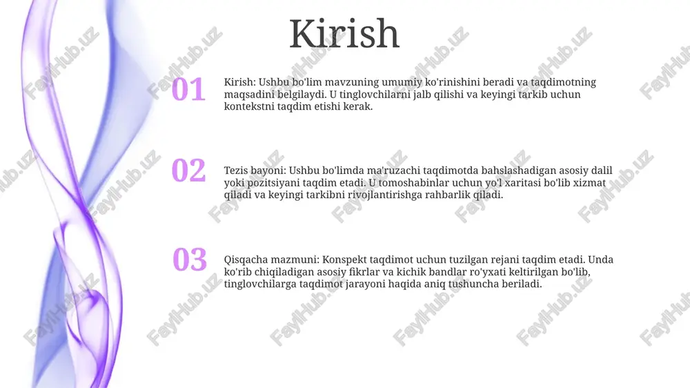 qiladi, bu esa ishtirokchilarga taqdimotga to'liq e'tibor qaratish imkonini beradi. bu tushunishni yaxshilashga va e'tiborni kuchaytirishga olib keladi. darhol takrorlash: referatlar taqdimotdan olingan asosiy fikrlarning qisqacha va o'z vaqtida xulosasini beradi. ishtirokchilar o'rganishni kuchaytirish va keyinroq eslab qolish uchun ushbu qaydlarga osongina kirishlari va ko'rib chiqishlari mumkin. kognitiv yukni kamaytirish: referatlar ishtirokchilarga bir vaqtning o'zida barcha ma'lumotlarni saqlash bosimini kamaytirish orqali kognitiv yukni boshqarishga yordam beradi. yozma xulosani taqdim etish orqali ular tahlil qilish va tanqidiy fikrlash uchun aqliy qobiliyatni bo'shatadi. qiyinchiliklar referat:- tadqiqot yoki mavzuni umumlashtiruvchi rasmiy akademik taqdimot.- odatda adabiyotni chuqur ko'rib chiqish, tahlil qilish va muhokama qilishni o'z ichiga oladi. qiyinchiliklar: - ijodiy yechim va chidamlilikni talab qiladigan to'siqlar va muvaffaqiyatsizliklarga duch kelish. referat muammolari:- to'g'ri va keng qamrovli tadqiqotlarni ta'minlash.- mantiqiy va izchil tuzilmani ishlab chiqish.- murakkab ma'lumotlarni aniq va ravshan tarzda samarali etkazish. ilovalar ilovalar / referat: ikkala hujjat ham talabnoma beruvchining malakasi va tegishli …