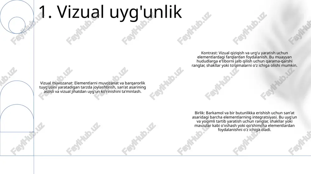 va tinchlantiruvchi muhitni maqsad qilib qo'yadi. 3. minimalizm va soddalik tabiiy elementlar: ochiq havo bilan aloqa o'rnatish va osoyishtalik tuyg'usini targ'ib qilish uchun yog'och, tosh va o'simliklar kabi materiallarni qo'llang. organik shakllar: tabiatdan ilhomlangan oqimli egri chiziqlar va tartibsiz shakllarni tanlang, ular bo'shliqqa ravonlik va injiqlik hissi qo'shadi. tuproq ohanglari: jigarrang, yashil va bejning neytral soyalarini birlashtirib, landshaftlar va tabiiy muhitni eslatuvchi tinch va asosli muhitni uyg'otadi. 4. tabiiy va organik elementlar geometrik naqshlardagi simmetriya: geometrik naqshlar ko'pincha simmetriyani namoyon qiladi, bu erda naqsh ma'lum bir transformatsiyadan keyin takrorlanadi. ushbu simmetriya aylanish, tarjima yoki aks ettiruvchi bo'lishi mumkin va u dizayndagi tartib va ​​muvozanat hissi yaratadi. geometrik shakllardagi xilma-xillik: geometrik naqshlar kvadratlar, uchburchaklar, doiralar va olti burchaklar kabi turli xil shakllarni o'z ichiga olishi mumkin. turli xil shakllarning kombinatsiyasi ko'zni o'ziga tortadigan yanada murakkab va vizual qiziqarli naqsh yaratadi. estetik jozibadorlik: geometrik naqshlar madaniy va stilistik chegaralardan oshib ketadigan abadiy …