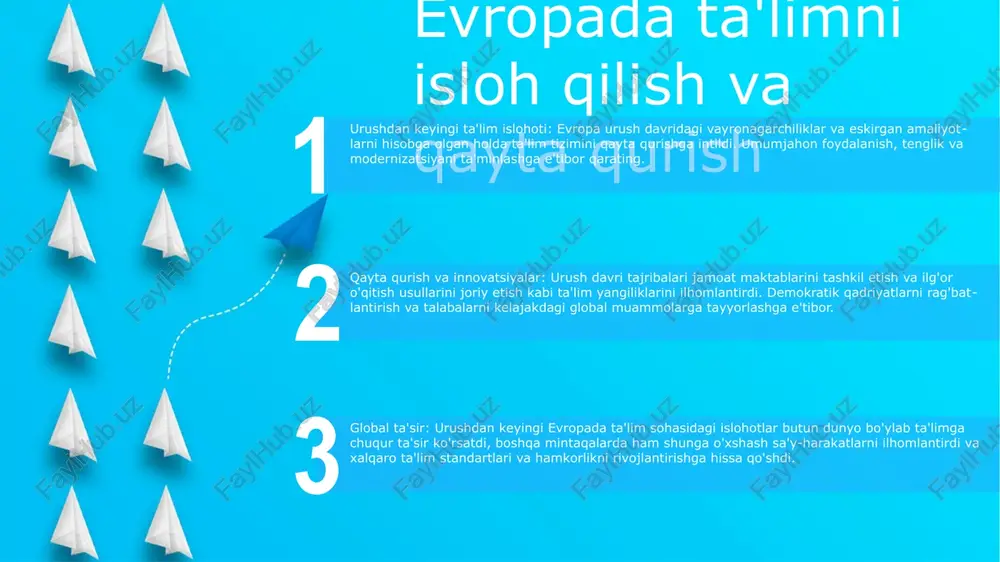 iorizm ta'lim psixologiyasiga, ayniqsa xatti-harakatlarni o'zgartirish va sinfni boshqarish sohalarida sezilarli ta'sir ko'rsatdi. behavioristlar kerakli xatti-harakatlarni rag'batlantirish va nomaqbul xatti-harakatlarni to'xtatish uchun token iqtisodlari va ijobiy mustahkamlash kabi usullarni ishlab chiqdilar falsafiy ildizlar: bixeviorizm pozitivizmning falsafiy harakatidan kelib chiqqan bo'lib, u ob'ektiv kuzatish va empirik ma'lumotlarni ta'kidladi. bunga jon b. uotson va b. f. skinnerning asarlari katta ta'sir ko'rsatdi. ta'rif va tamoyillar: behaviorizm kuzatilishi mumkin bo'lgan va miqdoriy jihatdan aniqlanishi mumkin bo'lgan xatti-harakatlarni o'rganishga qaratilgan bo'lib, bu xatti-harakatlarni shakllantirishda atrof-muhit stimullarining rolini ta'kidlaydi. ushbu mexanizmlar orqali xatti-harakatlarni o'zgartirish mumkinligiga ishonib, kuchaytirish va jazolash tamoyillariga amal qiladi. kognitiv inqilob va axborotni qayta ishlash axborotni qayta ishlash: kognitiv inqilob ta'sirida psixologiyadagi ushbu yondashuv ongni ma'lumotni qayta ishlaydigan kompyuterga o'xshash tizim sifatida ko'radi. kognitiv inqilob: bu 1950-1960 yillar davomida psixologiyadagi e'tiborning o'zgarishini nazarda tutadi, idrok, xotira va fikrlash kabi kognitiv jarayonlarni o'rganishga urg'u beradi. 20-asr jahon pedagogikasi tarixi: 20-asrda pedagogika muhim oʻzgarishlarni boshdan …