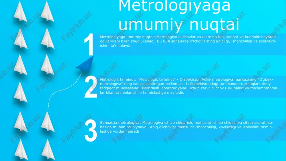 shini ta'minlab, xalqaro standartlarga rioya qilishni ta'minlaydi. kalibrlash va oʻlchash etalonlari, “metrologik taʼminot” korxonasi sanoatning turli sohalarida qoʻllaniladigan oʻlchov vositalarining aniqligi va ishonchliligini taʼminlash maqsadida kalibrlash va oʻlchash uskunalari xizmatlarini koʻrsatadi. xalqaro standartlar bo‘yicha akkreditatsiyadan o‘tgan zamonaviy kalibrlash laboratoriyalari bilan “metrologik ta’minot” kompaniyasi elektr, mexanik, issiqlik va o‘lchov parametrlarini qamrab oluvchi keng ko‘lamli kalibrlash xizmatlarini taklif etadi. kuzatuv va akkreditatsiya traceability: traceability and accreditation, metrologik ta'minot tomonidan qo'llaniladigan mos yozuvlar standartlari milliy va xalqaro standartlarga mos keladi va ularning o'lchovlarining aniqligi va ishonchliligini ta'minlaydi. akkreditatsiya: kuzatish va akkreditatsiya, metrologik ta'minot xalqaro standartlashtirish tashkiloti (iso) va xalqaro vazn va o'lchovlar byurosi (bipm) a'zosi bo'lgan o'zbekiston standartlashtirish, metrologiya va sertifikatlashtirish agentligi (o'zstandart) tomonidan akkreditatsiyadan o'tgan. . xalqaro e'tirof: traceability and accreditation, metrologik ta'minot tomonidan taqdim etilgan akkreditatsiya va kuzatuvchanlik xalqaro miqyosda tan olingan bo'lib, tashkilot tomonidan chiqarilgan kalibrlash sertifikatlari va sinov natijalarini global qabul qilish imkonini beradi. metrologik asboblar metrologik asboblar - …