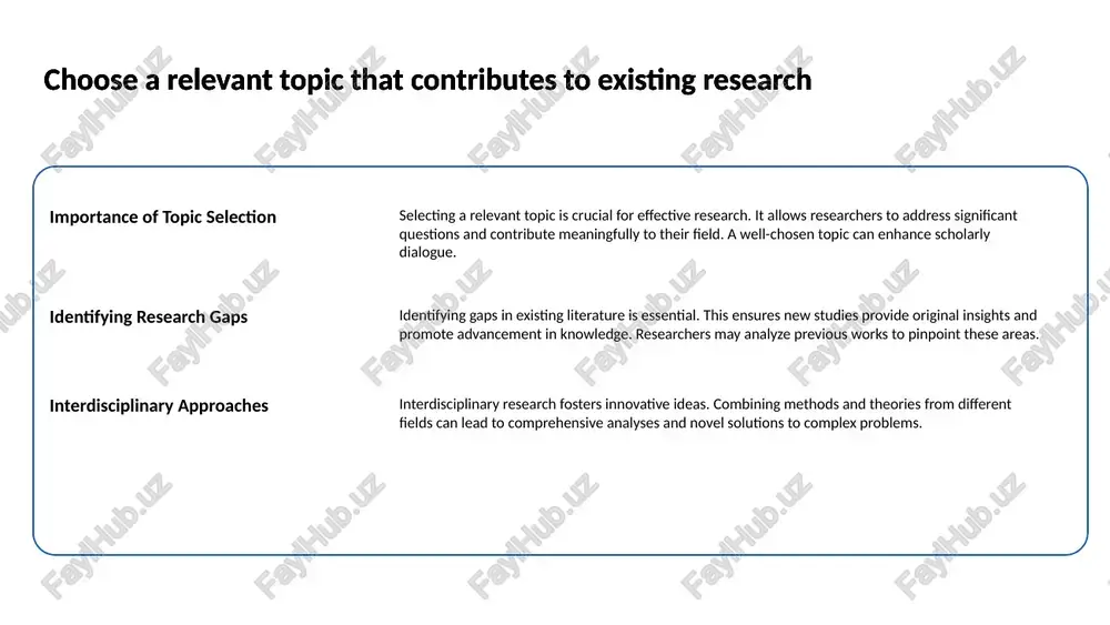 e implications for future research the outcomes of a literature review guide future research directions. by addressing identified gaps, scholars can enhance academic dialogue and contribute significantly to their respective fields. 3 formulate a clear thesis statement to guide your research definition of thesis statement a thesis statement articulates the central argument of a research project. it condenses the main point into one or two sentences, establishing the focus and direction of the study. formulate a clear thesis statement to guide your research importance in research a well-crafted thesis statement helps to organize ideas and keeps the research on track. it serves as a guide for both the researcher and the audience. formulate a clear thesis statement to guide your research characteristics of a strong thesis a strong thesis statement is clear, concise, and specific. it should reflect the scope of the argument and can be supported with evidence from …