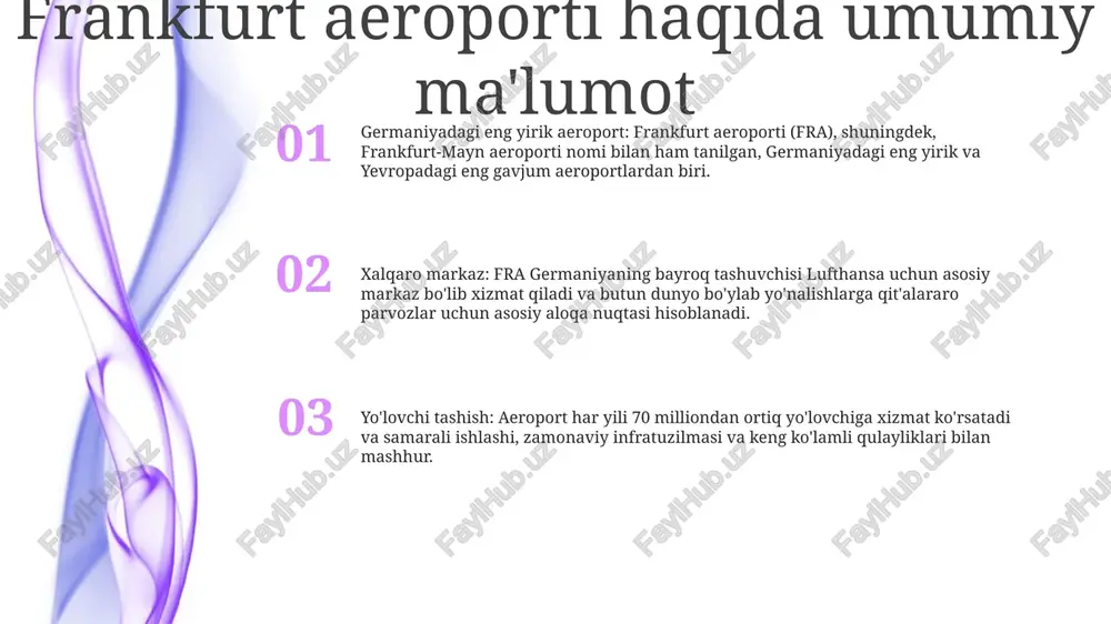 zamonaviy qulayliklar mavjud. 2-terminal:- 2012-yilda yangilangan va kengaytirilgan, ichki va shengen reyslariga xizmat koʻrsatadi.- yirik yevropa shaharlari bilan bogʻlangan reyslarni taklif qiladi va keng joʻnash hududiga ega. imkoniyatlar:- aeroport boʻylab bepul wi-fi.- koʻp sonli ovqatlanish imkoniyatlari, tez luqmalardan tortib gurme restoranlargacha.- koʻplab chakana savdo doʻkonlari, bojsiz savdo nuqtalari va hashamatli butiklarga ega savdo markazi. yo'lovchi tashish va tashish hajmi imkoniyatlar: germaniya frankfurt aeroportidagi o'z imkoniyatlarini ko'proq reyslarni qo'shish va mavjud xizmatlarning chastotasini oshirish orqali havo qatnoviga ortib borayotgan talabni qondirish orqali kengaytirdi. yoʻlovchi tashish: germaniya frankfurt aeroportida 2017-2018 yillar oraligʻida koʻp sonli yoʻlovchilarni tashuvchi yoʻlovchilar oqimining oʻsishini boshdan kechirdi. qo'shimcha ma'lumot: germaniyaning frankfurt aeroportida bo'lishi aeroportning umumiy yo'lovchi tashish hajmi va sig'imiga hissa qo'shib, uning evropadagi havo transporti uchun asosiy markaz sifatidagi mavqeini qo'llab-quvvatladi. aviakompaniyalar va manzillar germania tomonidan frankfurtdan xizmat ko'rsatadigan yo'nalishlar: germania tomonidan frankfurt aeroportidan xizmat ko'rsatadigan ba'zi mashhur yo'nalishlarga palma de mallorca, ibiza, faro, marrakesh, hurghada va …