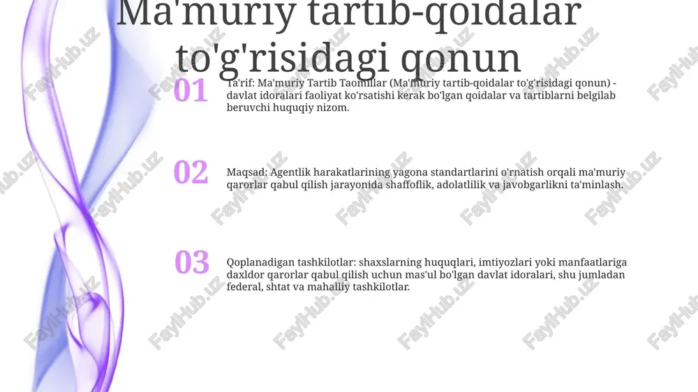 hli litsenziyalovchi organga biznes-reja va moliyaviy hisobot kabi tasdiqlovchi hujjatlar bilan birga ariza topshirishlari kerak. 3. to'lovlar: litsenziyalash to'lovlari biznes turiga va joylashgan joyiga qarab farqlanadi. to'lovlar litsenziyalangan korxonalarni boshqarish va nazorat qilish xarajatlarini qoplaydi. tekshiruvlar tekshiruvlar doirasi: inspektorlarga korxona va tashkilotlarda qonuniy talablarga rioya etilishini tekshirish, murojaatlarni o‘rganish va jamoat xavfsizligini ta’minlash maqsadida joylarda tekshirish o‘tkazish vakolati berilgan. huquqiy asos: tekshiruvlar, ma'muriy tartib taomillar o'zbekiston respublikasi ma'muriy ish yuritish to'g'risidagi qonunning 21-moddasi bilan tartibga solinadi. inspektor vakolati: inspektorlar hujjatlarni tekshirish, xodimlar bilan suhbatlashish va dalillarni to'plash va muvofiqlikni baholash uchun jismoniy tekshiruvlar va testlar o'tkazish vakolatiga ega amalga oshirish amalga oshirish - belgilangan standartlar va ilg'or tajribalarga rioya qilishni ta'minlash. majburiy - komissiya tomonidan qabul qilingan qarorlarning bajarilishini nazorat qilish. amalga oshirish - belgilangan qoidalar va qoidalarni buzganlik uchun jazo choralarini qo'llash. ma'muriy ko'rib chiqish yurisdiktsiya: ma'muriy tekshirish odatda davlat organlari yoki mansabdor shaxslar tomonidan qabul qilingan qarorlar bilan …