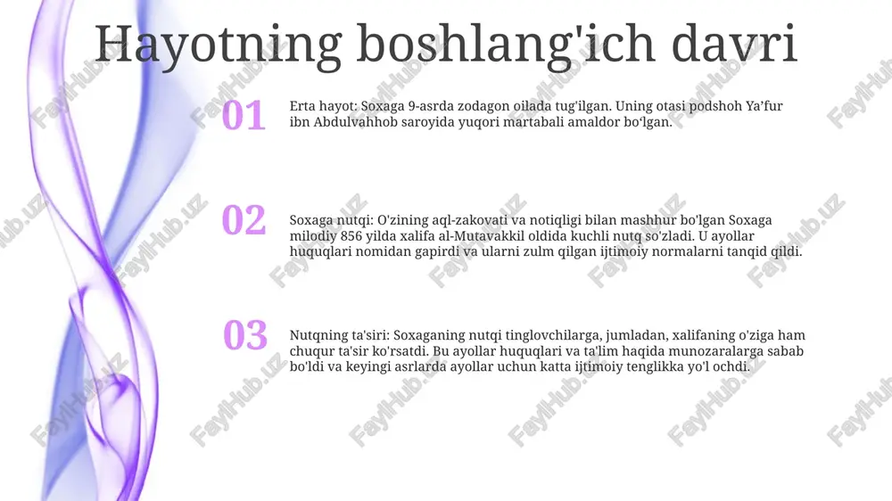 axshon viloyatidan parlament deputati etib saylanganidan boshlangan. u qisqa vaqt ichida mansab pog‘onasidan ko‘tarilib, hukumat tarkibida turli yuqori lavozimlarni egallagan, jumladan, 2016-2020-yillarda moliya vaziri lavozimida ishlagan. 2. soxaga oid taqdimot nutqi: soxaga oid taqdimot nutqi soxaganing 2014-yilda so'zlagan nutqi bo'lib, unda tog'li badaxshonning siyosiy va iqtisodiy rivojlanishi haqidagi qarashlari bayon etilgan. u nutqida inklyuzivlik, barqaror rivojlanish va kuchli xalqaro sheriklik muhimligini ta’kidladi. 3. legacy:soxaganing siyosatchi sifatidagi merosi uning iqtisodiy taraqqiyot va tog‘li badaxshon aholisi hayotini yaxshilashga intilishi bilan ajralib turadi. u xalqaro investitsiyalarni ta’minlash, tadbirkorlikni rivojlantirish va asosiy infratuzilma loyihalarini ishlab chiqishda muhim rol o‘ynadi meros soxaga: she’r mardlik va vatanparvarlik timsoli sifatida tasvirlangan soxaga ismli afsonaviy o‘zbek qahramoniga bag‘ishlangan. legacy: soxaga oid taqdimot nutqi — erkin vohidov qalamiga mansub mashhur oʻzbek sheʼri va ralf rassel tomonidan ingliz tiliga tarjima qilingan. taqdimot: bu so‘z o‘zbek tilida “taqdimot” ma’nosini bildiradi va she’r tinglovchilar oldida taqdimot tarzida o‘qiladi. e'tiboringiz uchun rahmat @taqdimot_robot …