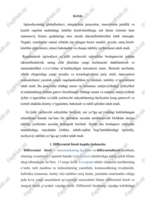 ropada ishlab chiqarish kuchlarining oʻsishi, turli mashina va inshootlarning yaratilishi, kemasoalikning rivojlanishi, ballistika (umuman, harbiy ish) talablari aniq fanlar, jumladan matematika oldiga juda koʻp yangi masalalarni qoʻyganligi munosabati bilann differensial hisob va integral hisob gʻoyalari vujudga keldi. differnsial hisobning vujudga kelishidagi dastlabki ishlar egri chiziqqa urinma oʻtkazish masalasini yechishda ferma, rené descartes va boshqa matematiklar tomonidan qilingan. isaac newton va gottfried leibniz oʻzlaridan avvalgi matematiklarning bu boradagi ishlarini nihoyasiga yetkazdilar. 17-asr oxiri va 18 asr boshlarida matematik analiz mustaqil fan sifatida shakllandi. tarixi hosilalar bilan bogʻliq bir necha tushunchalar qadimdan maʼlum boʻlgan boʻlsa ham, ularning hozirgi holini fanga kiritgan deb isaac newton (1643-1727) va gottfried leibniz (1646-1716) tilga olinadi. ular mustaqil ravishda (bir-biridan alohida) differensial hisob va hosilalar haqida yozishgan. ular qoʻshgan eng katta hissa boʻlsa integral hisob bilan differensial hisob orasidagi bogʻlanishni koʻrsatib berish boʻlgan. ikkalasi isaac barrow (1630-1677), rené descartes (1596-1650), christiaan huygens (1629-1695), blaise pascal (1623-1662) va …