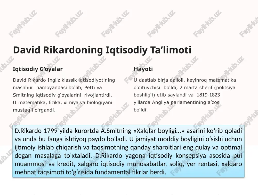i. nisbiy afzalliklarni david rikardo quyidagi tarzda izohlab bergan edi: portugaliya ham angliya ham vino va kanop mato ishlab chiqaradi, ular bir-birlari bilan ushbu mahsulotlarni ayirboshlashdagi afzalliklarni ko‘rib chiqadilar. faraz qilaylik: -vinoning x barreli qiymati kanop matoning y yarddagi qiymatiga teng (demak, shunday ayirboshlanadi ham). -portugaliyada 80 nafar ishchi bir yilda x barrel vino tayyorlashi mumkin. shu miqdordagi vinoni 120 nafar ingliz ishchisi tayyorlashi mumkin. -90 nafar portugal ishchisi bir yilda y yard kanop mato ishlab chiqarishi mumkin. shu vaqt ichida xuddi shuncha yard kanop matoni 100 nafar angliyalik to‘qishi mumkin. «fahmlaganimizdek, — deya fikrini davom ettiradi rikardo, — garchi portugaliya vinoni ham, kanop matoni ham angliyaga nisbatan ancha samaraliroq ishlab chiqara olsa, u vinoni ishlab chiqarishga ixtisoslashadi va kanop matoni angliyadan import qiladi. buning boisi shundaki, portugaliya tumanli albion bilan savdo qilib, o‘zi 90 kishini ishlatishi orqali bir yilda ishlab chiqarishi mumkin bo'lgan miqdordagi kanop matoni bir yilda 80 …