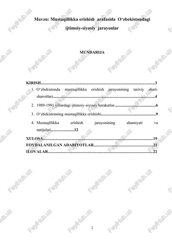 sa iqtisodiy tengsizlik va ijtimoiy muammolarga duch kelgan. 1980-yillarning oxiriga kelib, sovet ittifoqida iqtisodiy inqiroz, mafkuraviy bo‘hron va ijtimoiy norozilik kuchayib bordi. 1985-yilda m.s. gorbachyov tomonidan e’lon qilingan qayta qurish (perestroyka) va oshkoralik (glasnost) siyosati natijasida ittifoqdosh respublikalarda milliy uyg‘onish harakatlari faollashdi. o‘zbekistonda ham bu jarayon o‘z aksini topdi. aholi orasida milliy ongning o‘sishi, tarixiy adolatni tiklashga intilish kuchaydi. sovet ittifoqining uzoq yillar davomida olib borgan qatag‘on siyosati va markaziy boshqaruvning adolatsizligi tobora ko‘proq tanqid qilina boshladi. o‘zbekistonda mustaqillik sari harakat 1989-yilda kuchayib bordi. aynan shu yili o‘zbekiston kompartiyasi rahbariyati o‘zgardi va islom karimov birinchi kotib lavozimiga saylandi. u hokimiyat tepasiga kelgach, mamlakatning suverenitetini ta’minlash, xalq farovonligini oshirish hamda milliy manfaatlarni himoya qilish masalalarini ilgari surdi. 1990-yil 20-iyunda o‘zbekiston ssr oliy kengashi "davlat suvereniteti to‘g‘risida"gi deklaratsiyani qabul qildi. bu hujjat o‘zbekistonning mustaqillik sari tashlagan muhim qadami bo‘lib, respublikaning o‘z mustaqil siyosatini yuritish huquqini tan oldi. 1991-yilga kelib, sssrning parchalanish jarayoni …
