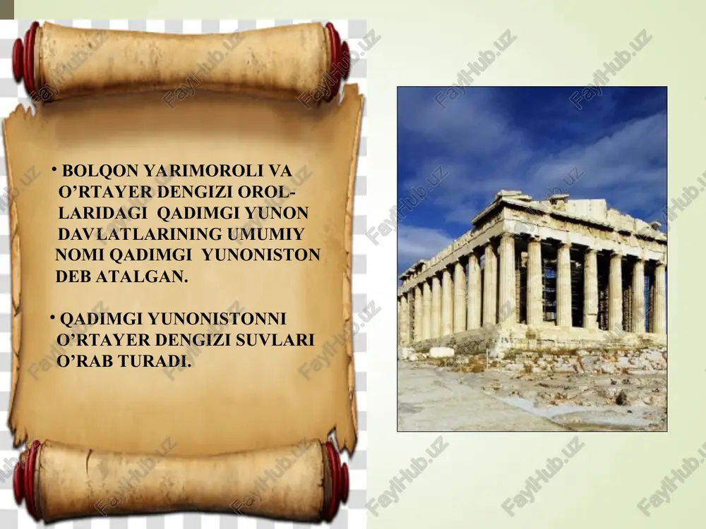 ng. yunoniston hududi haqida nimalarni bilib oldingiz? 3. qadimgi yunonistonda ilk sivilizatsiya qayerda vujudga keldi? nima uchun u zavolga yuz tutdi? 4. yunonlarning dengiz sayohatlari haqida so’zlab bering .