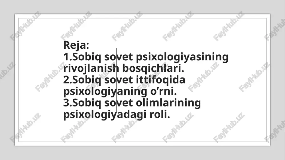 ruhiy yangilanishlarga tayanib, yosh davrlarini quyidagi bosqichlarga ajratadi; chaqaloqlik davri inqirozi. go’daklik davri - 2 oylikdan 1 yoshgacha. bir yoshdagi iiqiroz. ilk bolalik davri - 1 yoshdan 3 yoshgacha - 3 yoshdagi inqiroz. maktabgacha davr - 3 yoshdan 7 yoshgacha - 7 yoshdagi inqiroz. maktab yoshi davri - 8 yoshdan 12 yoshgacha - 13 yoshdagi inqiroz. 6. pubertat (jinsiy etilish) davri - 14 yoshdan 18 yoshgacha, 17 yoshdagi inqiroz. ajoyib psixolog va faylasuf sergey leonidovich rubinshteyn psixologiya fani va falsafasi rivojlanishining tubdan yangi va juda istiqbolli yo'llarini kashf etdi. 20-asrda u eng chuqur rivojlangan falsafiy va psixologik faoliyat nazariyasining asoschisi bo'ldi. bu u tomonidan yaratilgan (1910-20-yillardan boshlab) sub'ekt-faoliyat kontseptsiyasi bo'lib, hozirda uning ba'zi shogirdlari va izdoshlari tomonidan yanada rivojlantirilmoqda.u sssrdagi birinchi original ontologiya va falsafiy antropologiyaning muallifi, pozitsiyalaridan. shundan u inson nazariyasini tubdan yangicha, erkinlik, sub'ekt va ob'ekt, sub'ektiv, ideal va ob'ektiv, aqliy va fiziologik jihatdan ishlab chiqdi. boris fedorovich …