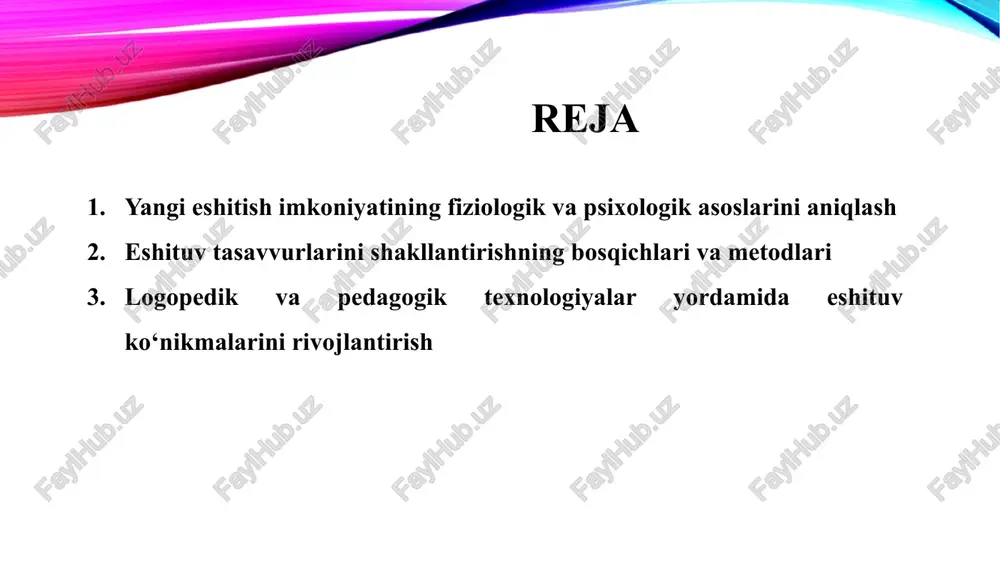 a va ichki quloq qismlaridan, shuningdek, miya po‘stlog‘idagi eshituv markazlaridan tashkil topgan. masalan, ko‘xlear implantatsiya orqali tovush signallari to‘g‘ridan-to‘g‘ri eshituv nerviga uzatiladi, bu esa miyani yangi eshituv tajribasiga moslashishga majbur qiladi. ushbu bosqichda neyroplastiklik — ya’ni miya neyronlarining yangi aloqa yo‘llarini hosil qilish qobiliyati muhim ahamiyat kasb etadi. psixologik tomondan, yangi eshitish imkoniyati shaxsning idrok, diqqat, xotira va emotsional holati bilan chambarchas bog‘liq. eshitish orqali olingan yangi ma’lumotlarni to‘g‘ri anglash, farqlash va ularga mos javob berish uchun psixologik tayyorgarlik zarur. ayniqsa, bolalarda yangi eshituv tajribasi dastlab hayrat, qiziqish yoki qo‘rquv kabi his-tuyg‘ular bilan kechadi. shu bois, bu davrda pedagogik qo‘llab-quvvatlash, motivatsion mashg‘ulotlar va emosional barqarorlikni saqlash muhim hisoblanadi. 1. boshlang‘ich bosqich — eshituv sezgirligini faollashtirish. bu davrda insonning yangi tovushlarga moslashuvi ta’minlanadi. mashg‘ulotlarda tovush manbaini aniqlash, baland va past tovushlarni farqlash, tovushga e’tibor qaratish mashqlari bajariladi. idrok va farqlash bosqichi — turli tovushlarning xususiyatlarini (balandligi, tembri, davomiyligi) anglash shakllantiriladi. bu …