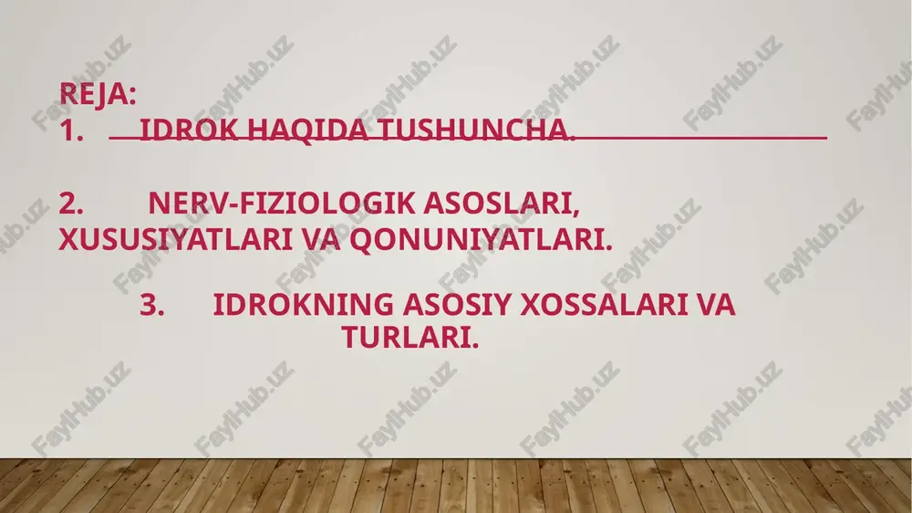 uvchi sezgilardan farqli ravishda, idrok jismning yaxlit obrazini yaratadi. sezgining tarkibiy qismlari o‘zaro shu darajada mahkam bog‘langanki, jismning yagona murakkab obrazi odamga ob’ektning alohida xossalari yoki alohida qismlari bevosita ta’sir ko‘rsatganida ham hosil bo‘ladi. idrokning navbatdagi xossasi uning konstantligidir. konstantlik deb, idrok qilish sharoitlarining o‘zgarishida jismlar ba’zi bir xossalarining nisbiy doimiyligiga aytiladi. idrokning yaxlitligi uning strukturaviyligi bilan bog‘liq. ushbu xossa ko‘pchilik hollarda idrokning daqiqali sezgilarimizning proeksiyasi va ularning oddiy yig‘indisi emasligidan iborat bo‘ladi. bizlar bu sezgilardan ajratib olingan, bir muncha vaqt davomida shakllanadigan umumiy tuzilishni idrok etamiz. idrok qilishni tashkil qilish. sezgi ma’lumotlarini ahamiyatli idrokka aylantirish uchun biz uni tashkil qilishimiz kerak: narsalarni ularning atrof-muhitidan ajratib olishimiz, ularning ahamiyatli va doimiy shaklini farqlashimiz, shuningdek ular harakatlanishi yoki harakatlanmasligini va ular bizdan qanday masofada turganligini aniqlashimiz kerak. miyaning idrok qilish va uning qoidalari shakllanishidagi roli ayrim illyuziyalar bilan izohlanadi idrokning anglanganligi. perseptiv obrazlar har doim ma’lum mazmun ahamiyatiga ega bo‘ladi. inson …