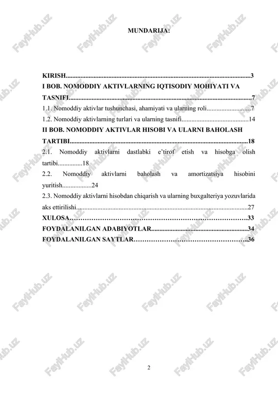moddiy aktivlarni hisobga olish va boshqarish tartibini takomillashtirish chora-tadbirlari to‘g‘risida” qabul qilinib, nomoddiy aktivlar bo‘yicha yagona standartlar joriy etish va ularning moliyaviy hisobotlarda shaffofligini oshirish vazifalari belgilangan. ushbu qaror iqtisodiyotning raqamli rivojlanishi va intellektual mulkni himoya qilish sohasidagi islohotlar doirasida amalga oshirilmoqda. shuningdek, moliyaviy hisobotlarning xalqaro standartlariga o‘tish jarayonini tezlashtirish bo‘yicha 2020-yil 10-oktyabrdagi pf-210-sonli prezident farmoni moliya hisobotlarining ishonchliligini oshirish va xalqaro hamkorlikni kengaytirish uchun muhim qadam bo‘ldi.[footnoteref:1] [1: o‘zbekiston respublikasi prezidenti qarori. “nomoddiy aktivlarni hisobga olish va boshqarish tartibini takomillashtirish chora-tadbirlari to‘g‘risida”, pq-4567, 2021 yil. o‘zbekiston respublikasi prezidenti qarori. “moliyaviy hisobdorlikni takomillashtirishga oid chora-tadbirlar to‘g‘risida”, pq-4321, 2019 yil. ] mazkur mavzuning o‘rganilishi orqali nafaqat nazariy bilimlar, balki amaliy ko‘nikmalar shakllanadi, bu esa talabalarning kelgusidagi kasbiy faoliyatida zarur bo‘lgan bilim bazasini mustahkamlashga xizmat qiladi.[footnoteref:2] [2: o‘zbekiston respublikasi prezidentining farmoni. “moliyaviy hisobotlarning xalqaro standartlariga o‘tish jarayonini tezlashtirish bo‘yicha chora-tadbirlar”, pf-210, 2020 yil. o‘zbekiston respublikasi prezidenti qarori. “korxonalar va tashkilotlarda moliyaviy nazoratni …