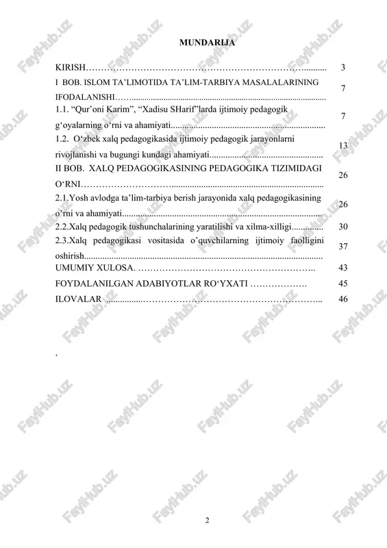 tarbiya sohasida, milliy odobahloqni qayta tiklash borasida, milliy urf-odatlar, turli-tuman an'analarni joy-joyiga qo’yish, milliy qadriyatlarni yanada rivojlantirish xususida juda keskin va buyuk burilishlar bo’lgani barchaga ayondir. davlatning buyuk kelajagi, albatta, yoshlarni chuqur bilimli va pokiza ahloq-odobli qilib tarbiyalash bilan bevosita boq’liq ekanini yoddan chiqarmaslik lozim. o’zbek xalq pedagogikasi ta'lim-tarbiya sohasida o’ziga xos dorilfunun yaratgan. o’zbek madaniyati, sharqona milliy tarbiya nazariyasi va amaliyoti moziygacha borib yetgan tarixiy ildizlar orqali oziqlanadi. allomalarimiz «agar kishiga hayotning o’zi berolmasa ta'lim, unga o’rgata olmas hech bir muallim» deya nasihat qiladilar, bu inson o’z tafakkuri yordamida ta'lim-tarbiya olishi, odob-ahloq normalarini egallashi, o’zi yashayotgan jamiyat, insongarchilik xulqatvoriga xos, ma'naviy-ahloqiy ko’nikma va malakalarni o’zida mujassamlashtirish lozimligini taqozo etadi. respublikamizda «xalq pedagogikasi» fanini o’rganishga katta e'tibor bermoqda. ayniqsa, bu fan pedagoglar, umumiy ta'lim maktablarining milliy sinflari o’qituvchilari uchun, oliy o’quv yurti talabalari uchun, aspirant va magistrlar uchun zarurdir. xalq pedagogikasi – ijtimoiy hayot va jamiyat taraqqiyotida muhim jarayon bo’lgan …