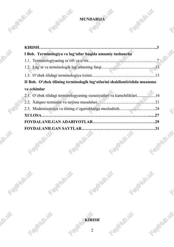 ning terminologiyasini yaratish va takomillashtirish, yangi atamalarni ishlab chiqish va qo‘llanishini kengaytirish kabi masalalarni o‘z ichiga oladi. bu hujjat o‘zbek tilining ilmiy-texnikaviy, ijtimoiy, iqtisodiy va boshqa sohalardagi terminologiyasining rivojlanishi uchun zaruriy qadamlarni belgilab beradi.[footnoteref:1] [1: o‘zbekiston respublikasi prezidentining 2017-yil 22-maydagi pq-3027-sonli qarori. o‘zbek tilining yanada rivojlanishini ta’minlash va uning o‘rni va ahamiyatini oshirishga qaratilgan tadbirlar to‘g‘risida. toshkent: o‘zbekiston respublikasi prezidentining qarori, 2017. – 10-20 betlar. ] “o‘zbek tili va adabiyotini rivojlantirishga oid davlat dasturi” (2018-yil, 15-may). mazkur qaror o‘zbek tilining adabiy va ilmiy imkoniyatlarini kengaytirish, uning terminologiyasini global talablar asosida rivojlantirishni maqsad qilib qo‘yadi. davlat dasturida o‘zbek tilining ilmiy-texnikaviy sohalarda o‘zbekcha atamalar bilan boyitilishiga alohida e’tibor qaratilgan. bu qaror yangi terminologik lug‘atlar yaratish, mavjud lug‘atlarni yangilash va ilmiy tadqiqotlar asosida zarur terminlarni ishlab chiqish masalasini ilgari suradi. “o‘zbek tilini rivojlantirish va unga oid ilmiy tadqiqotlarni tashkil etish to‘g‘risida”gi prezident qarori (2020-yil, 4-mart). ushbu qaror o‘zbek tilini yanada takomillashtirish va unga …